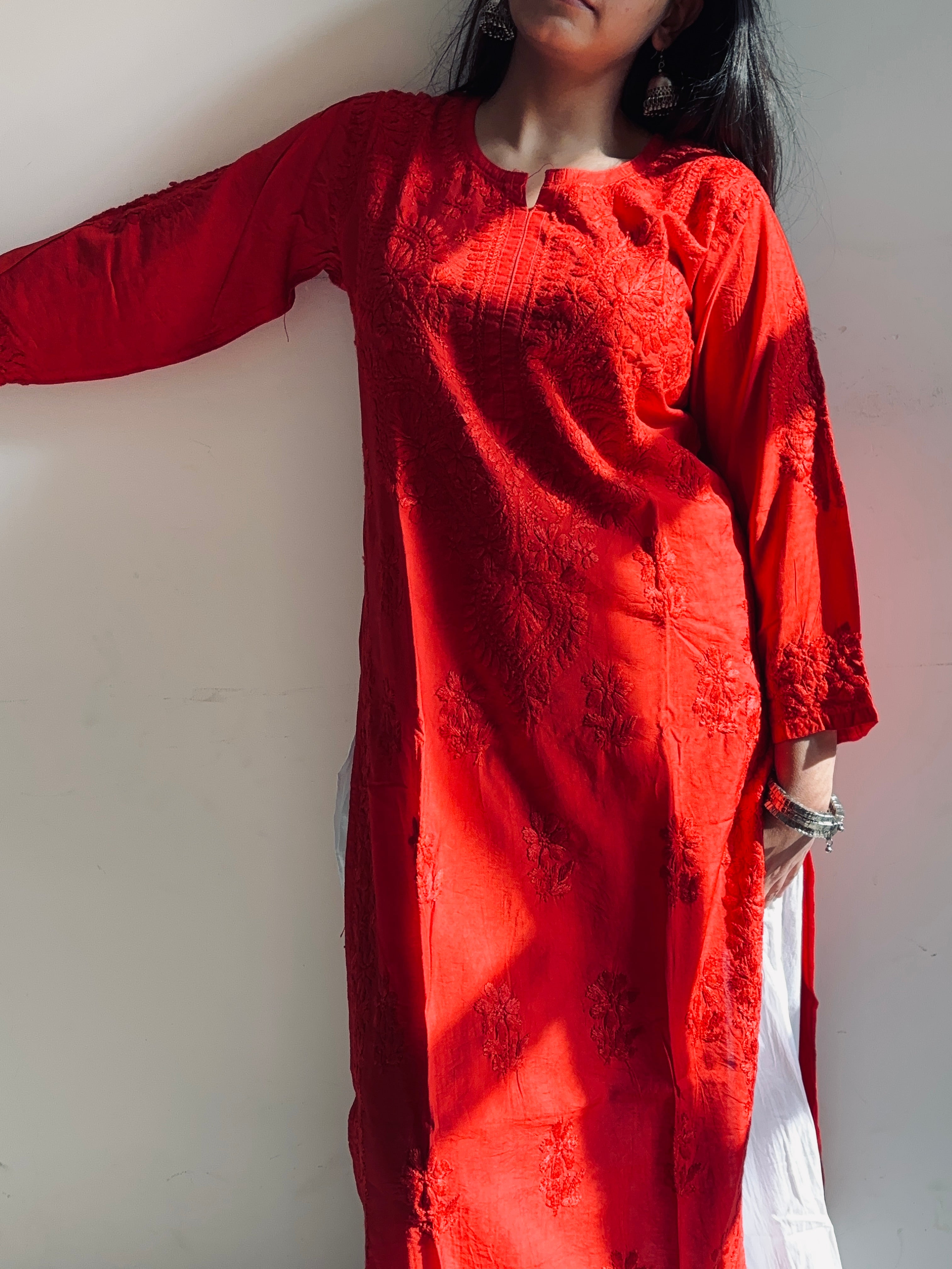 The Chatter Chanderi Silk Lucknowi Chikan Kurta