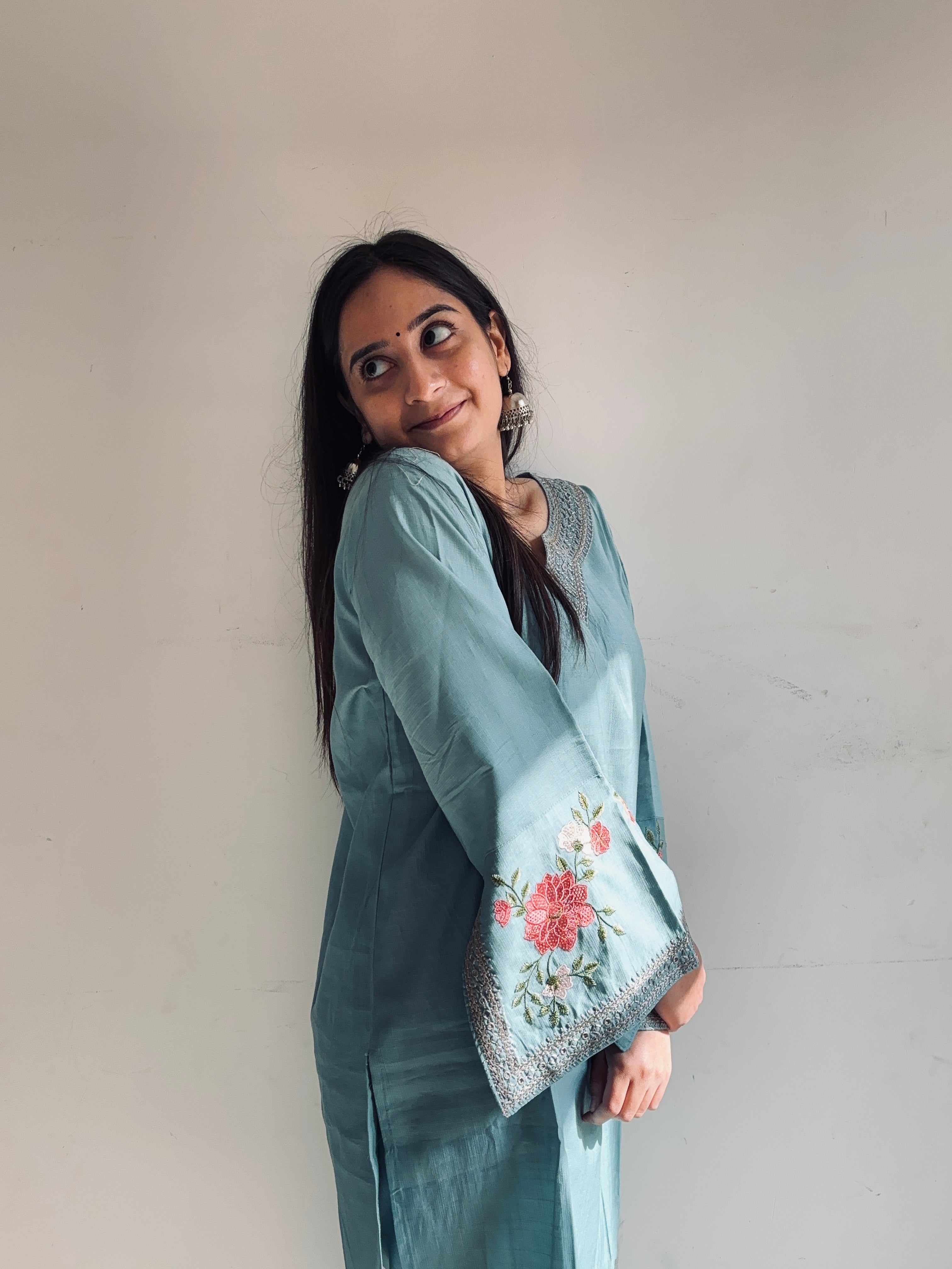 Floral Embroidered Pakistani Style Sleeves Coord Set