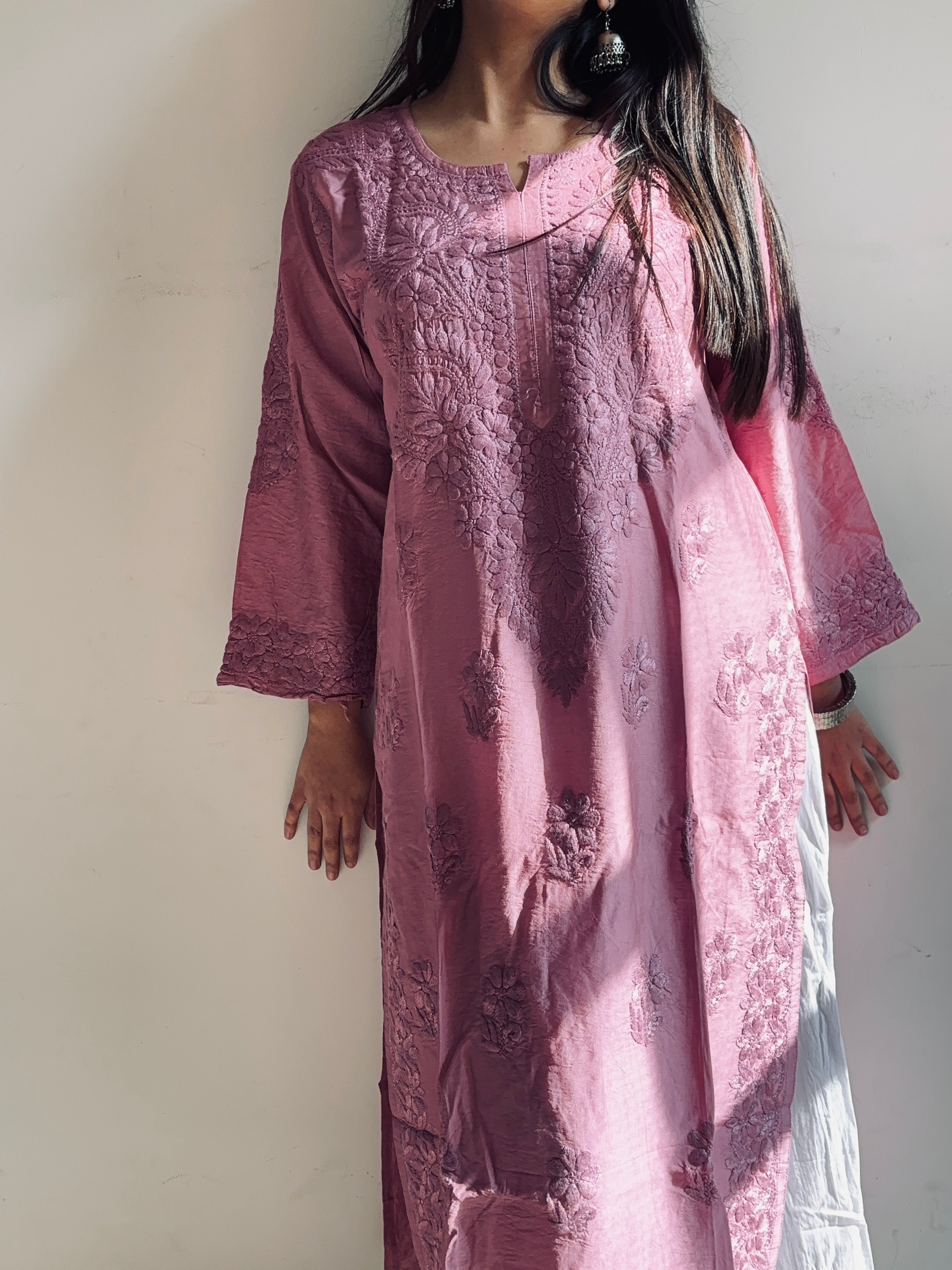 The Chatter Chanderi Silk Lucknowi Chikan Kurta