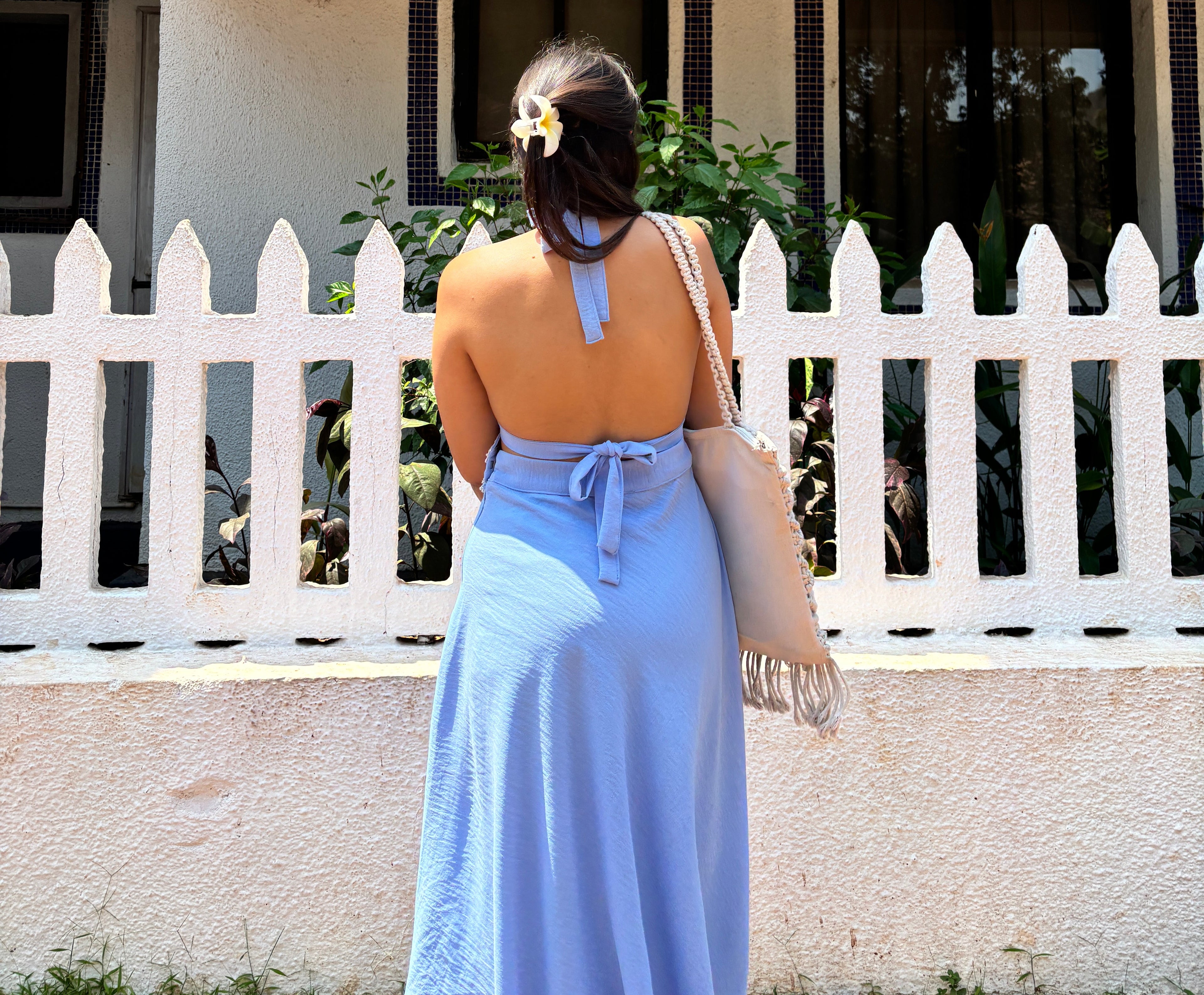 Dreamy Light Blue Halter-Neck Backless Dress