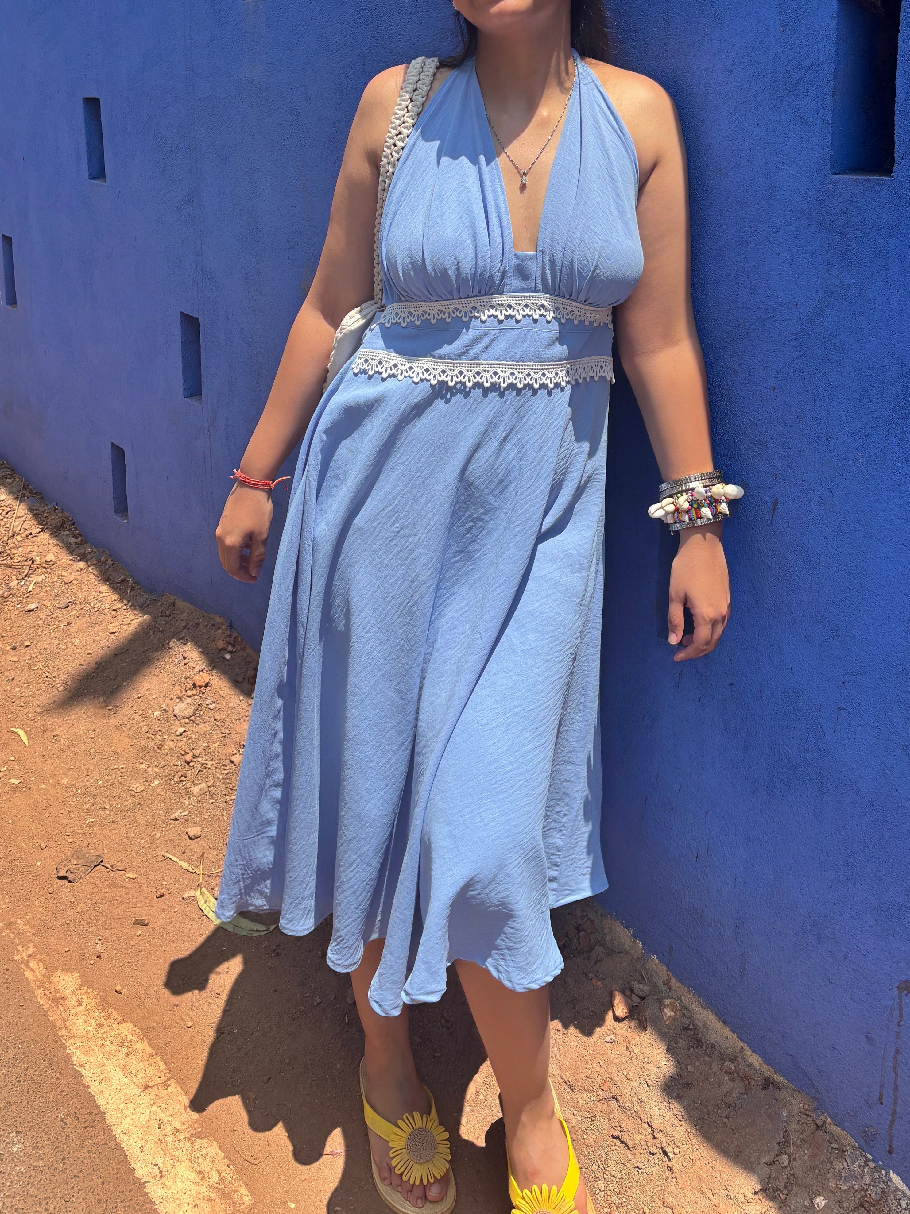 Dreamy Light Blue Halter-Neck Backless Dress