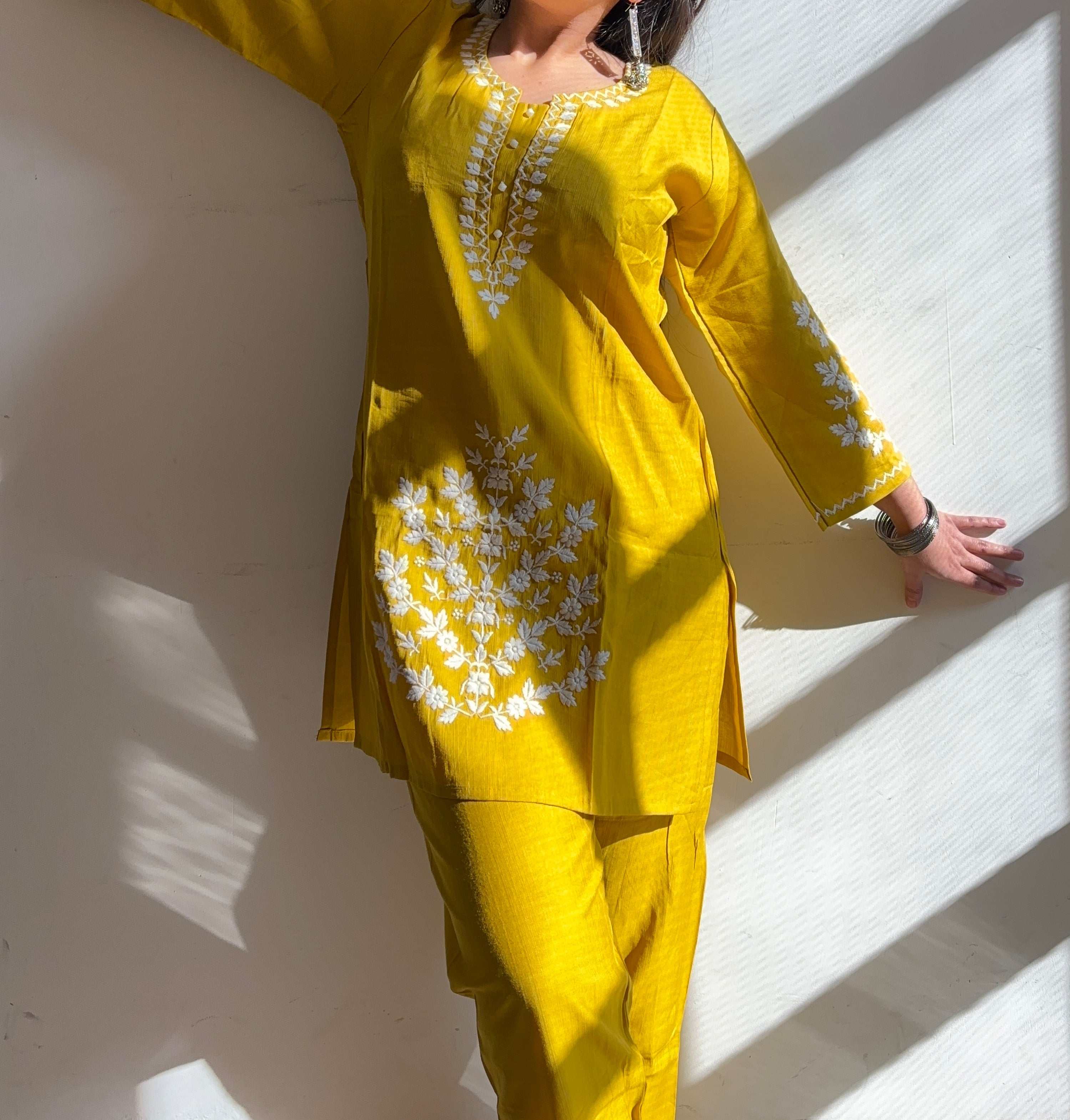 Embroidered Mustard Yellow Coord Set