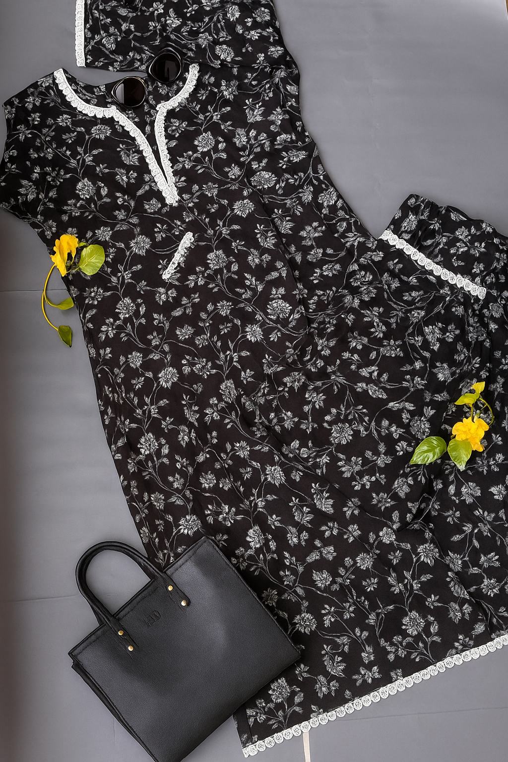 Beautiful Black Floral Suit Set.
