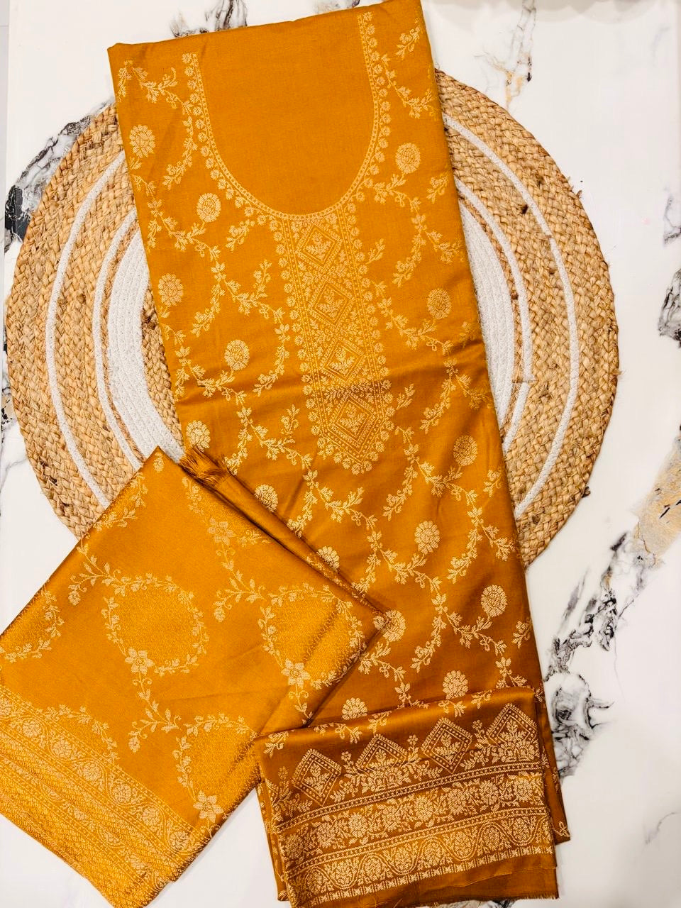 Unstitched Banarasi Woolen Suit with Shawl