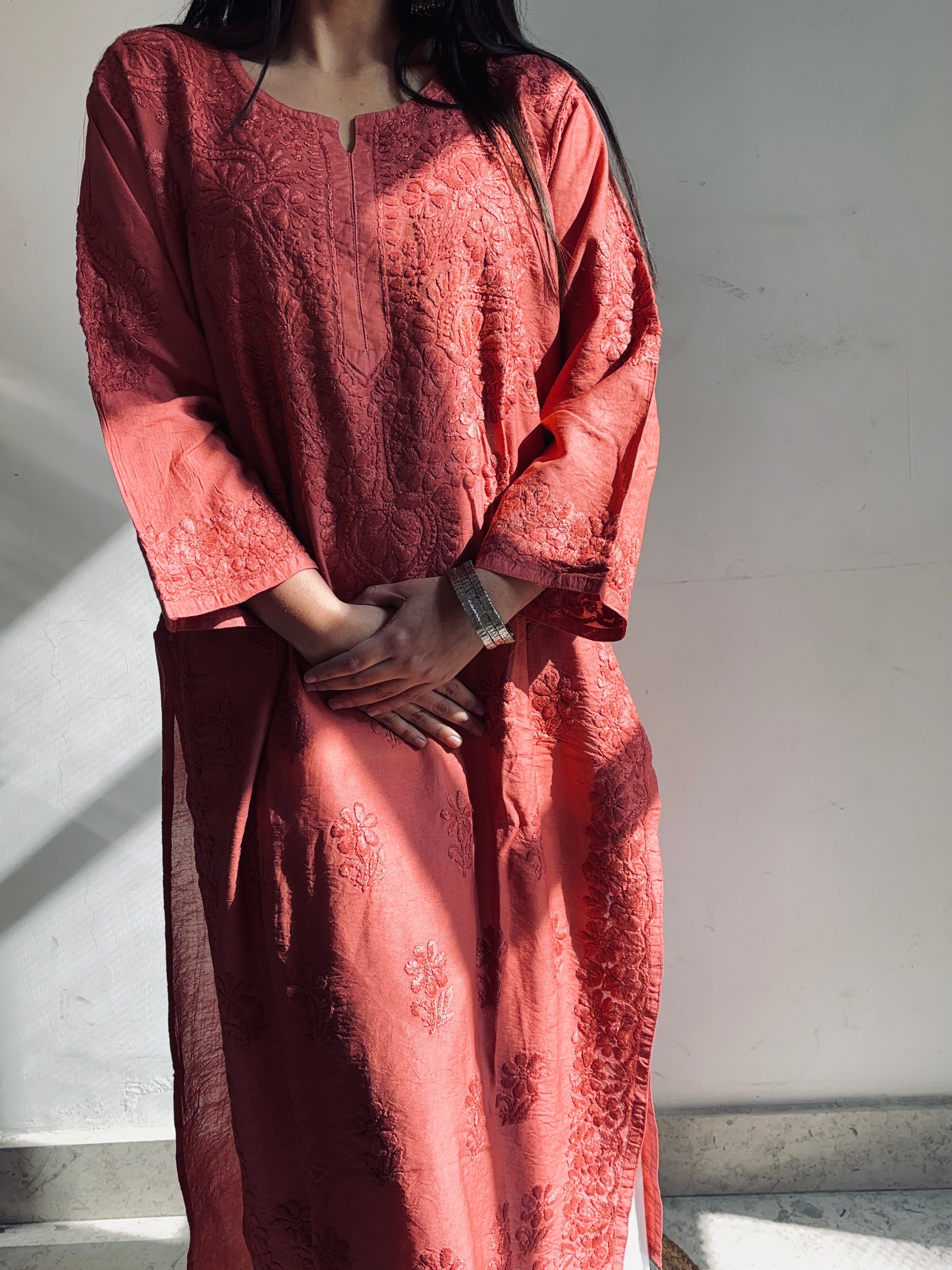 The Chatter Chanderi Silk Lucknowi Chikan Kurta