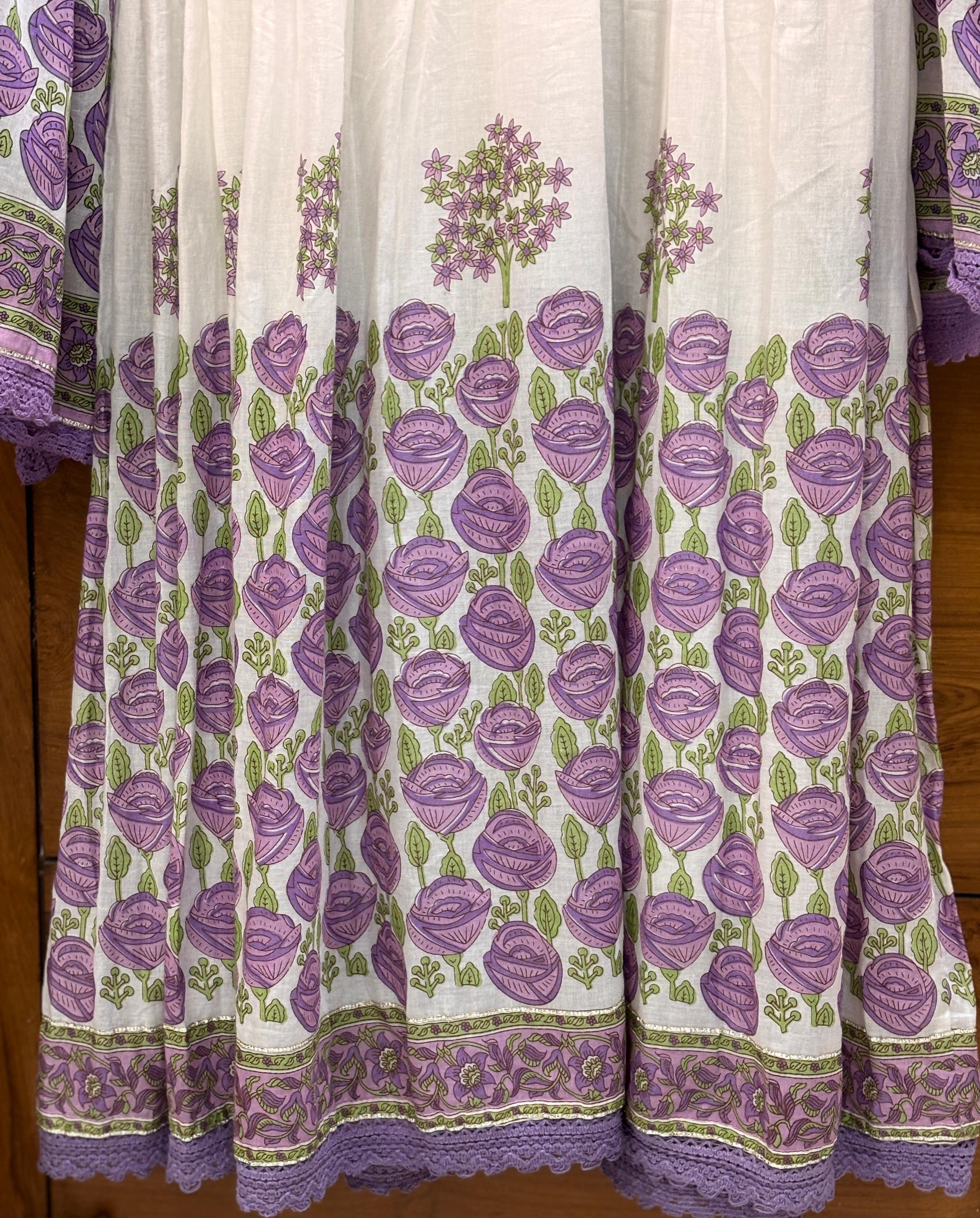 Mul Cotton Lavender Floor Length Anarkali with Dupatta.