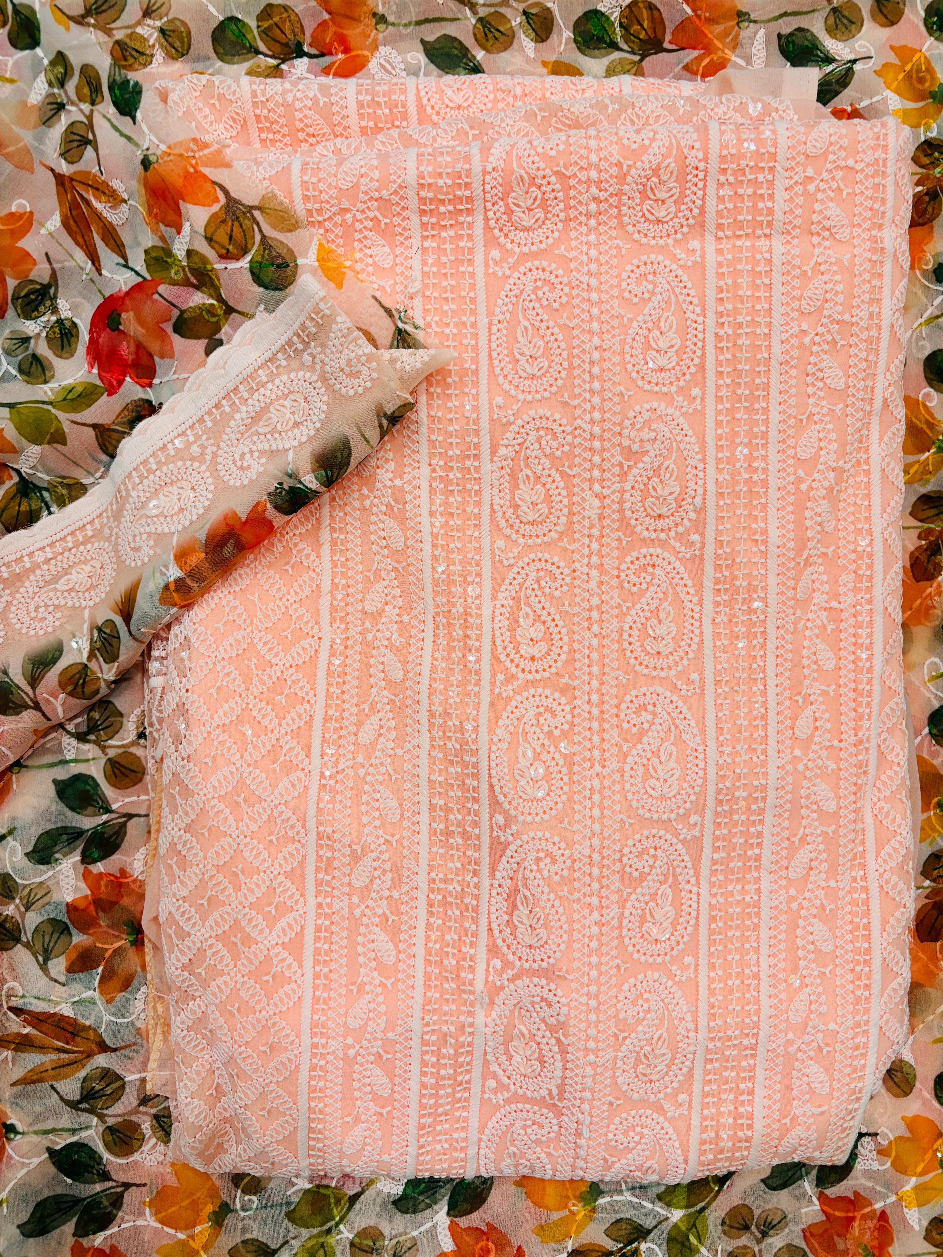 Unstitched Georgette All Over Suit With Floral Dupatta.