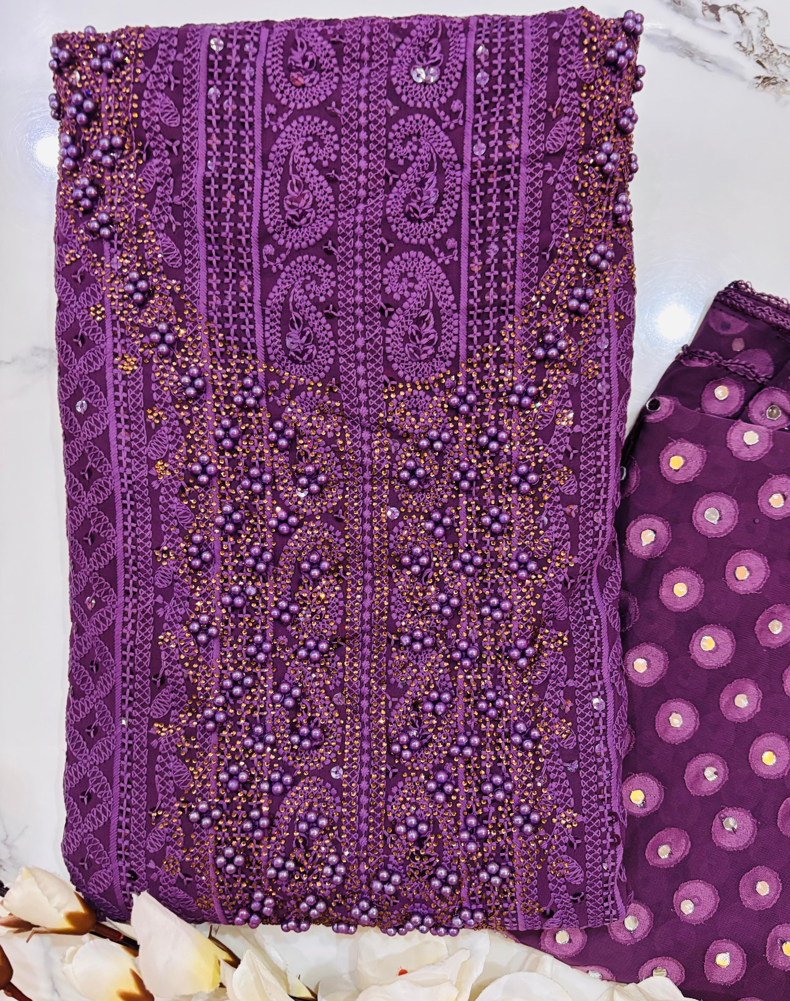 Georgette Unstitched Suit With Mirror Dupata.