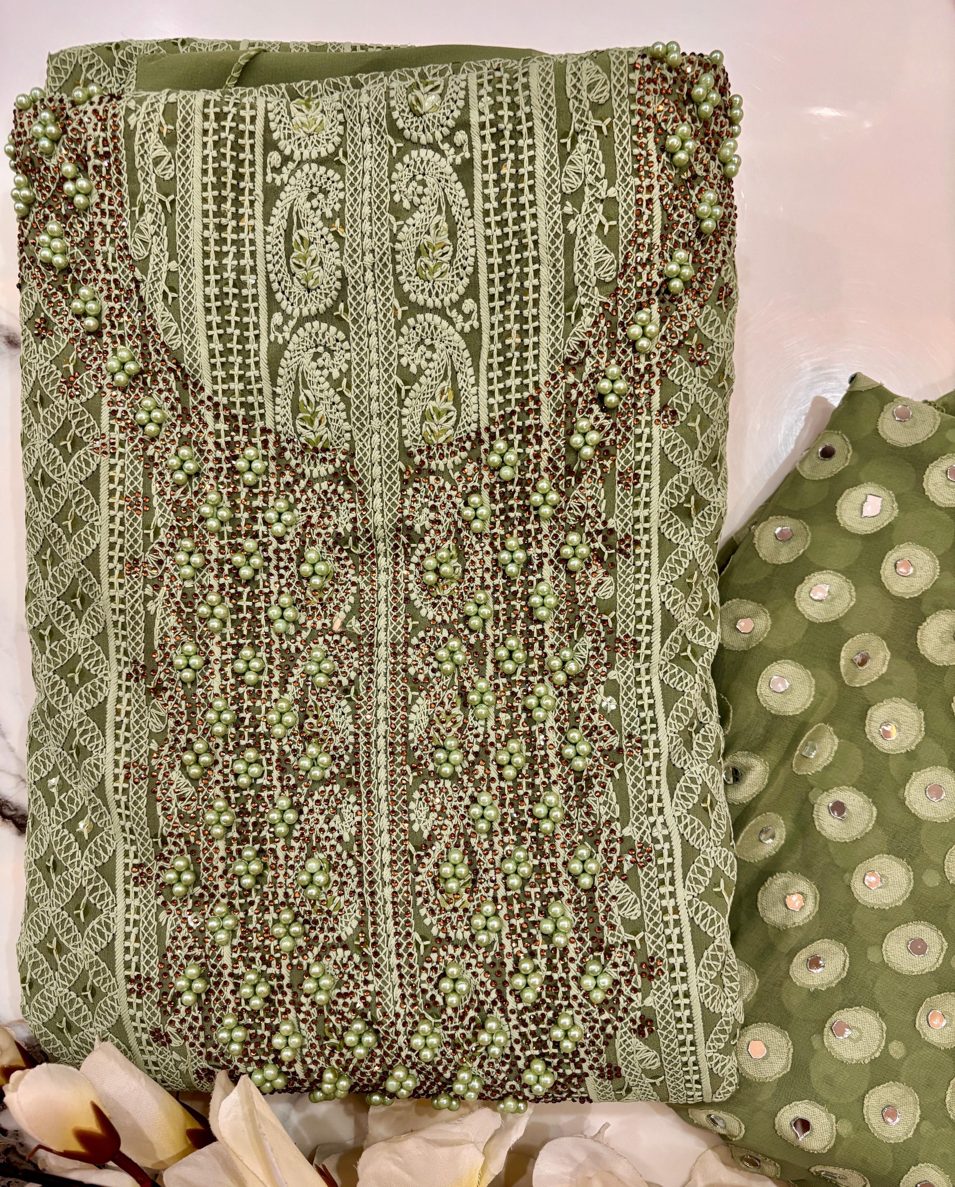 Georgette Unstitched Suit With Mirror Dupata.