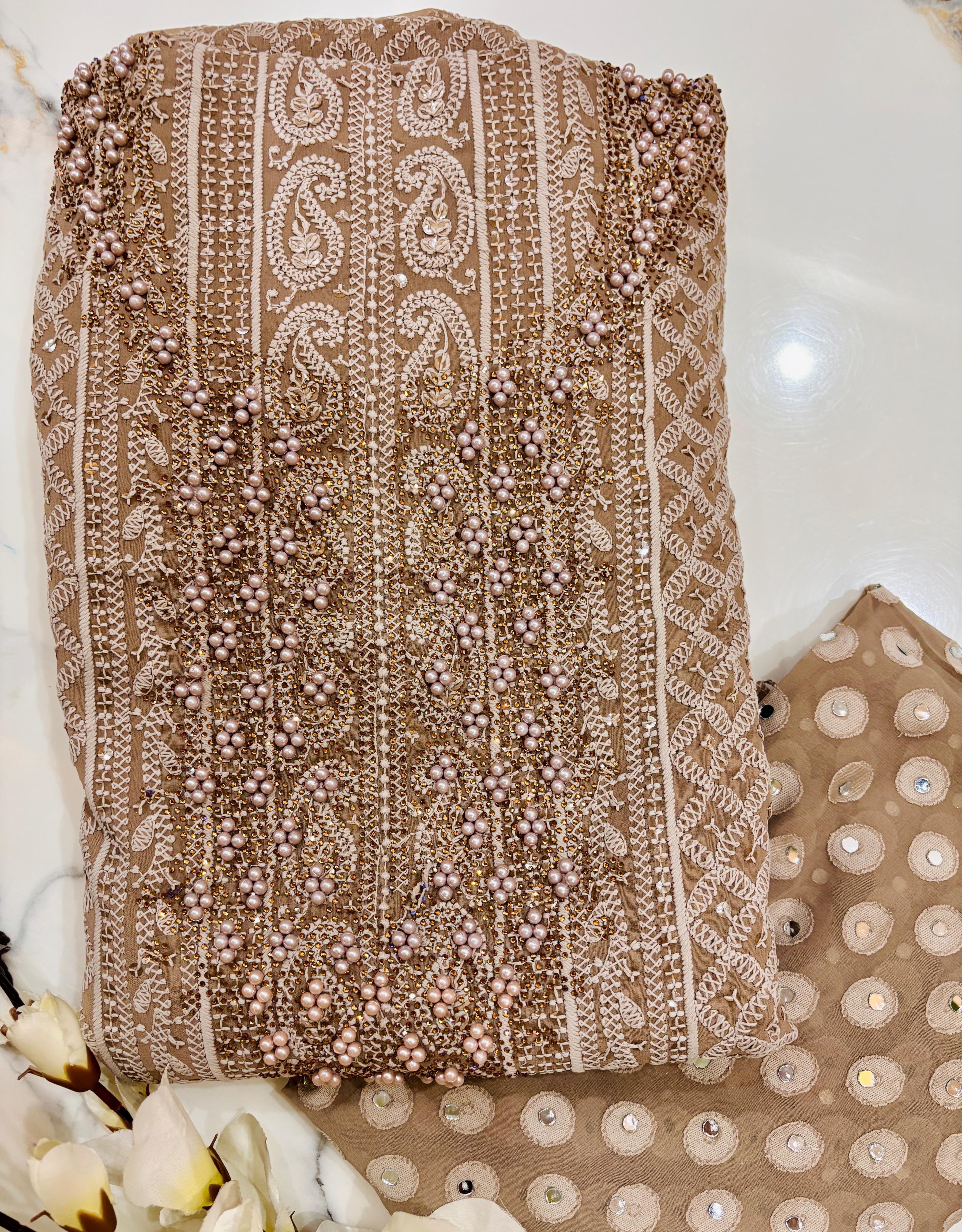 Georgette Unstitched Suit With Mirror Dupata.