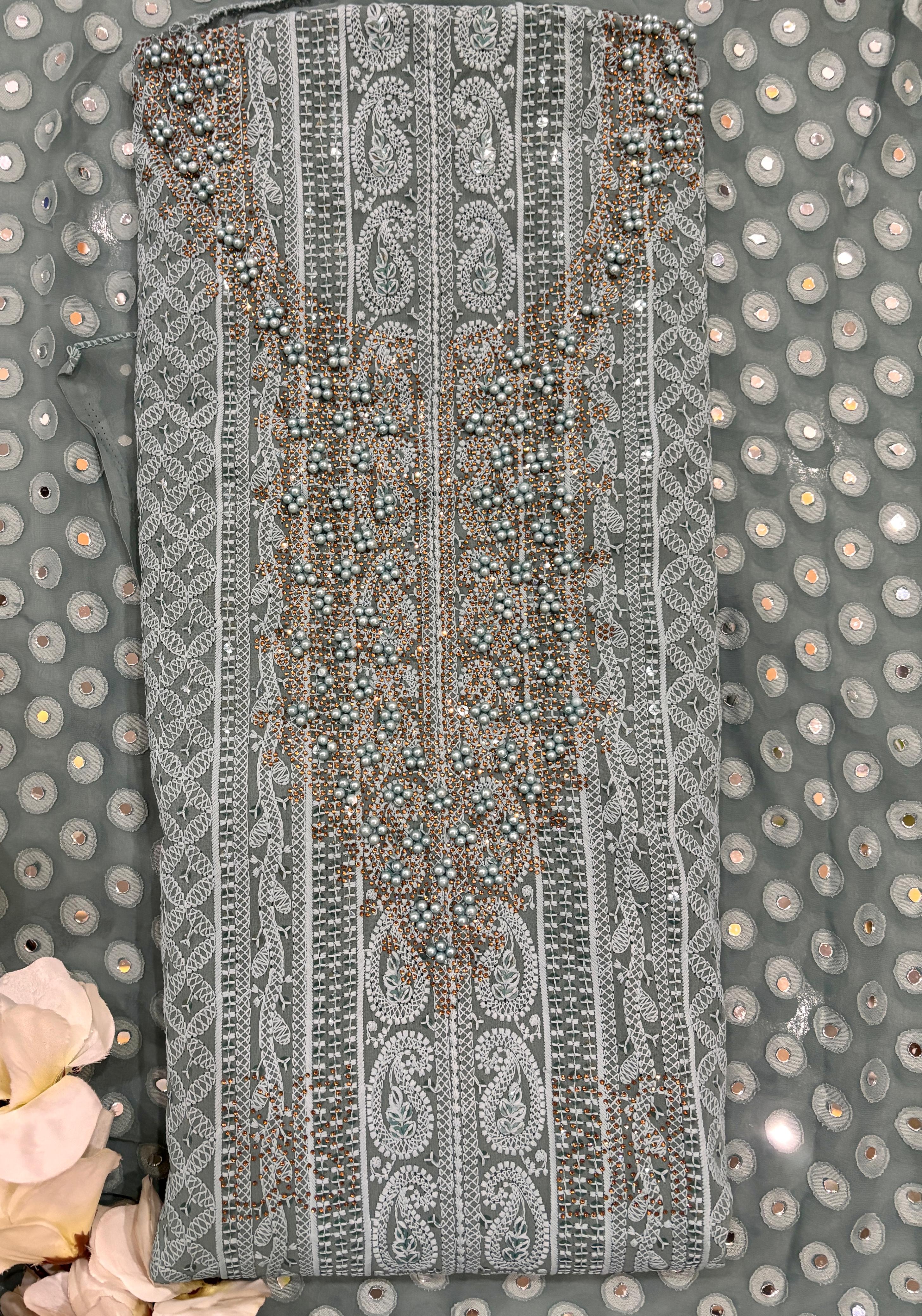 Georgette Unstitched Suit With Mirror Dupata.