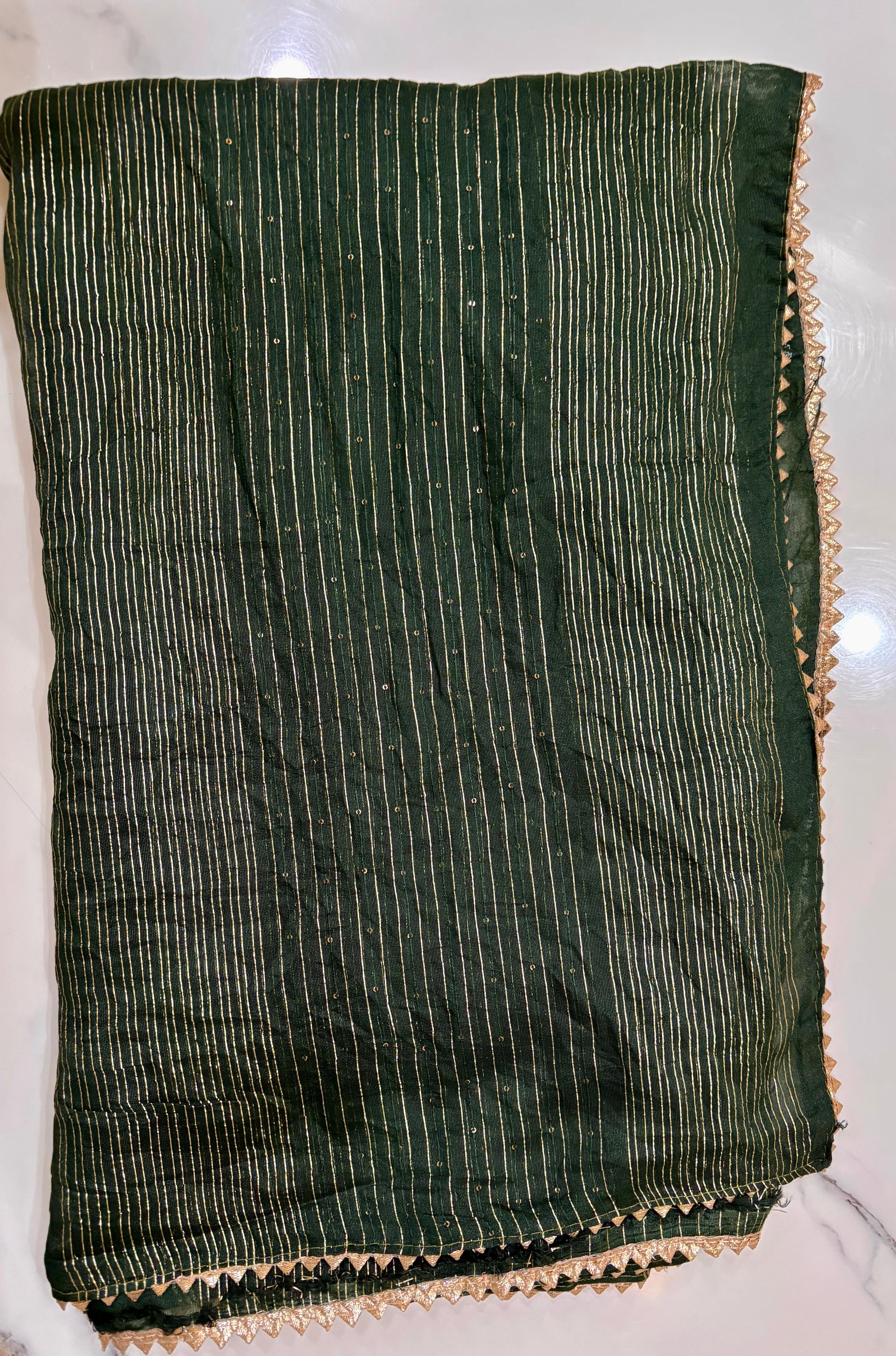Unstitched Bottle Green Embroidered Suit.
