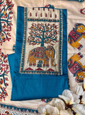 Unstitched Madhubani Print Embroidered Suit.