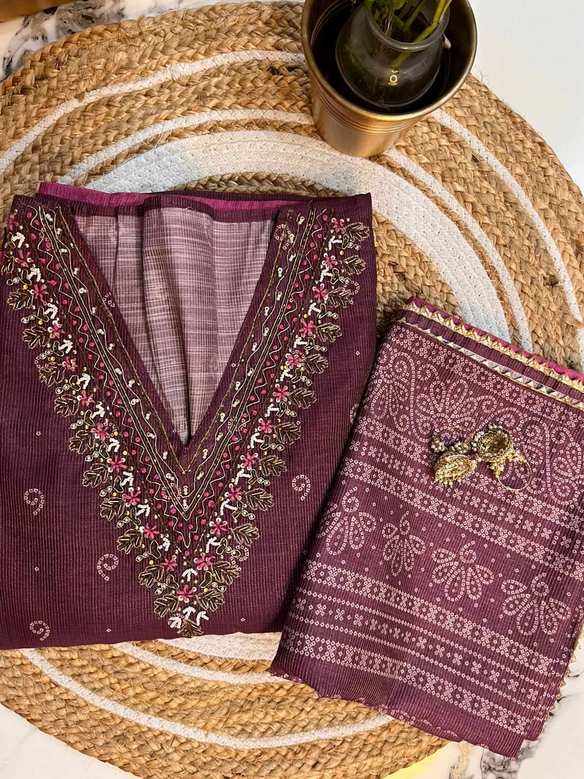 Unstitched Chanderi SIlk Suit with Bottom and Dupatta.