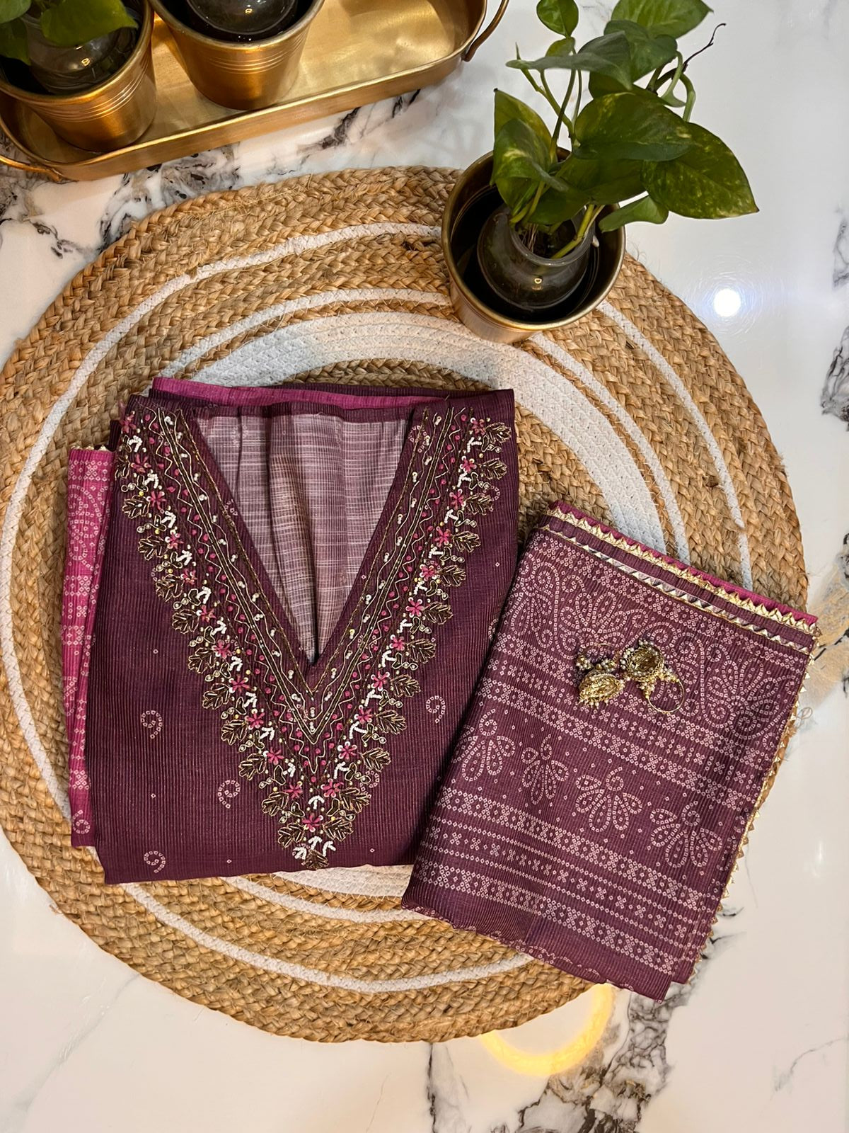 Unstitched Chanderi SIlk Suit with Bottom and Dupatta.