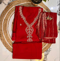 Unstitched Red Modal Embroidered Suit.