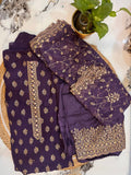 Unstitched Chinon Golden Embroidery Suit.