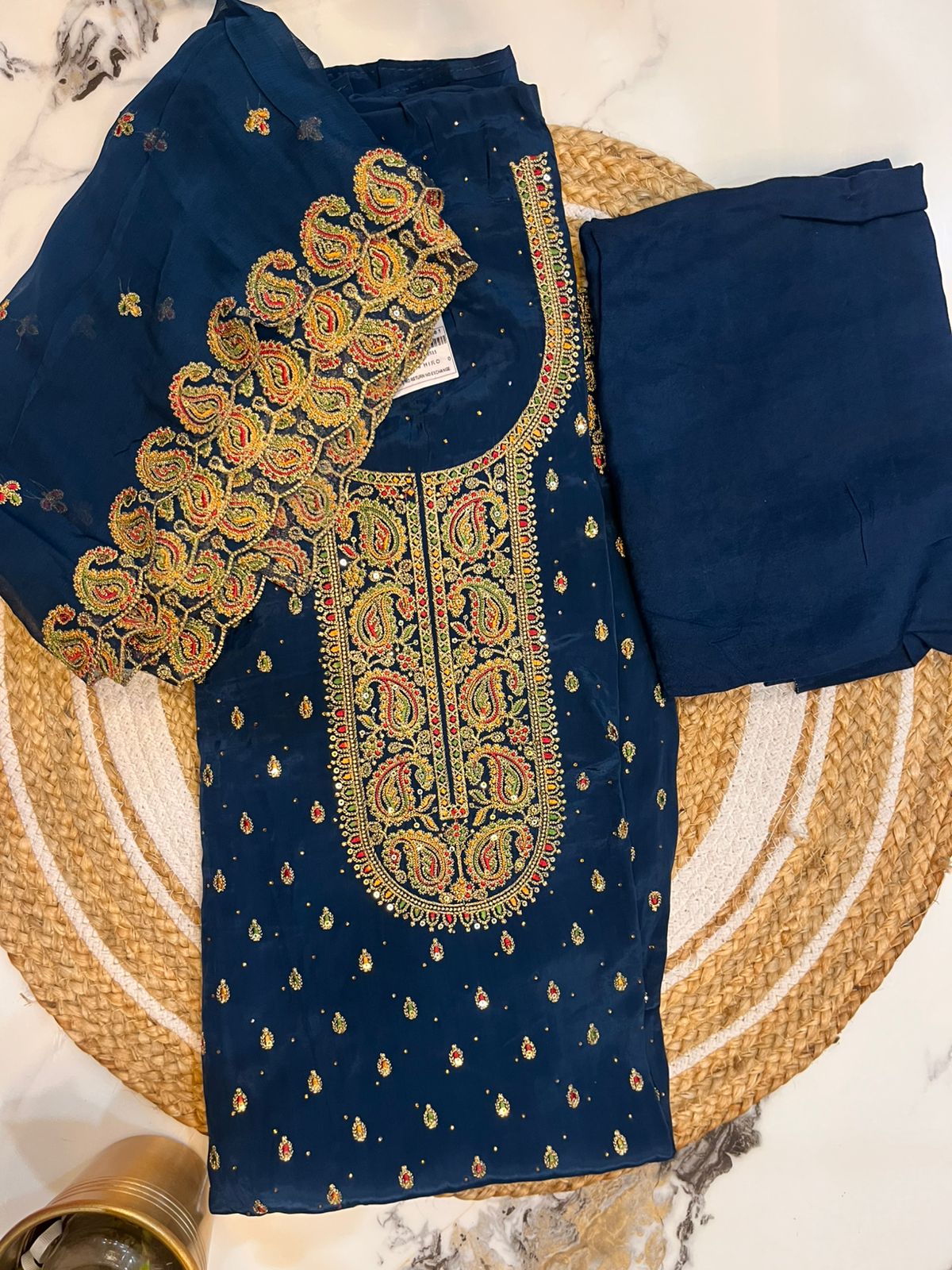 Unstitched Crepe Embroidered Suit with Pant and Dupatta.