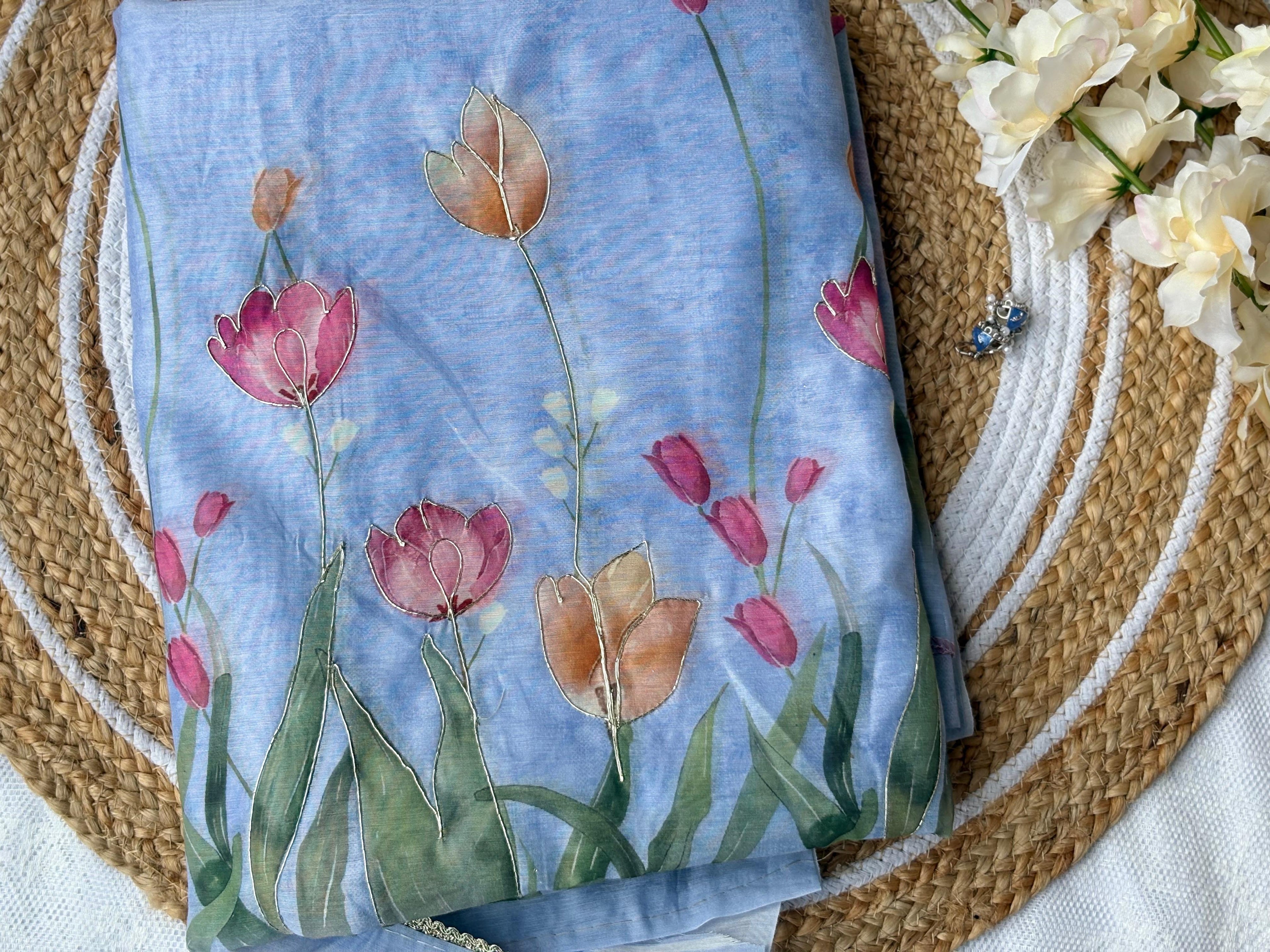 Unstitched Floral Blue Suit