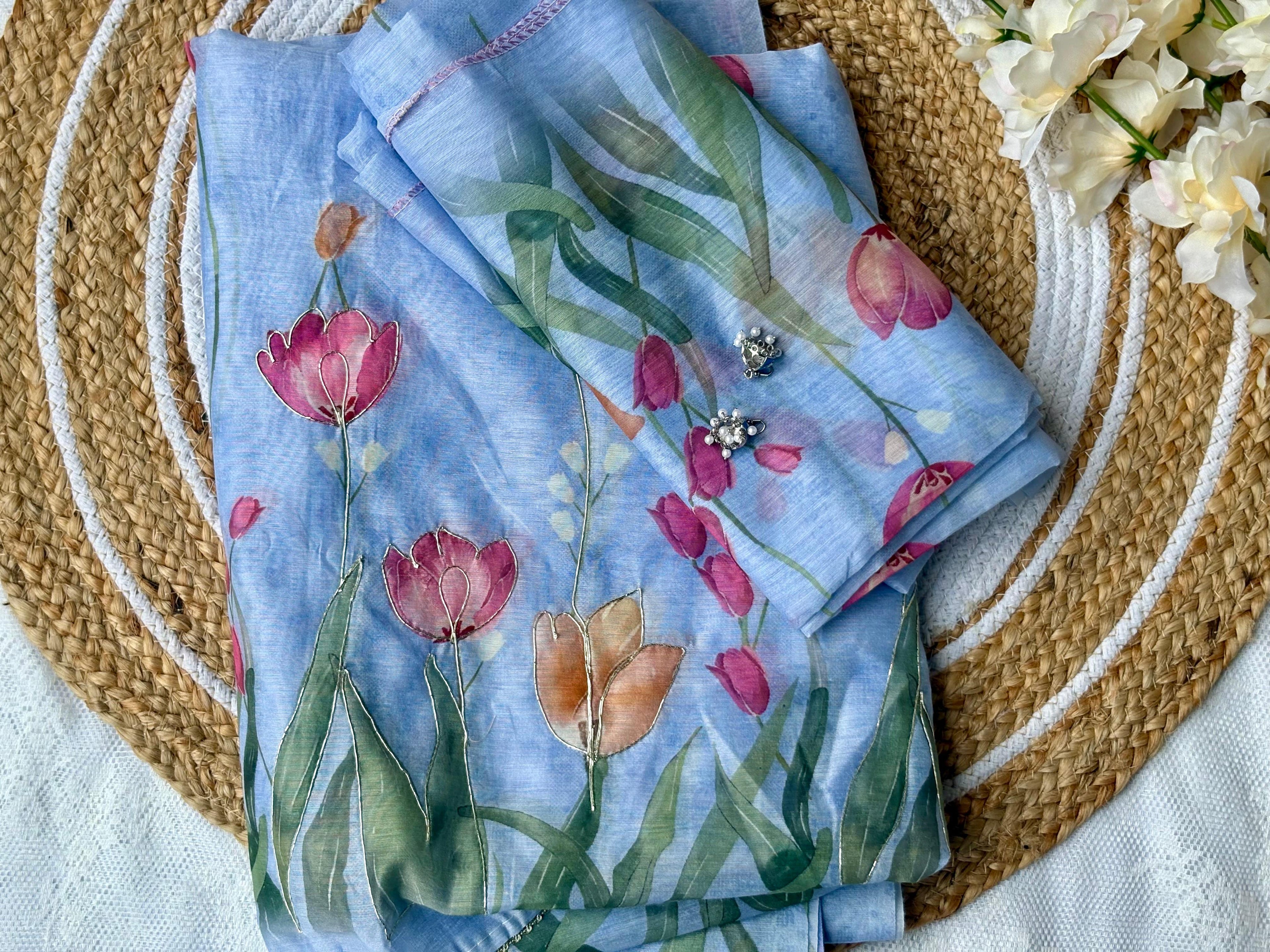 Unstitched Floral Blue Suit