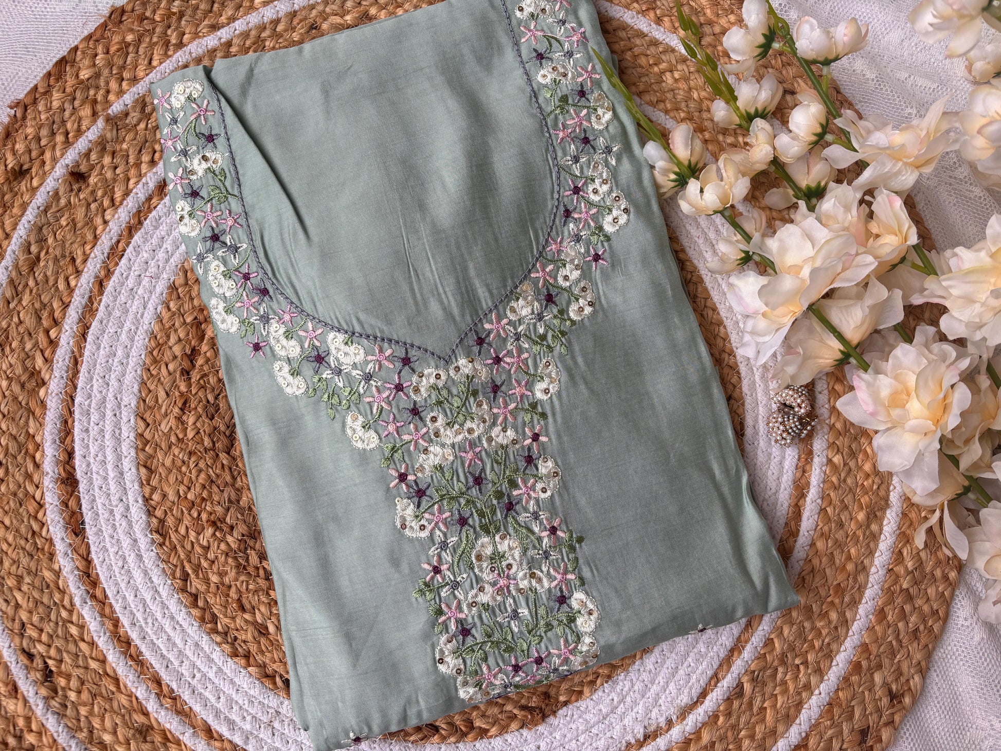 Unstitched Roman Silk Pastel Green Suit