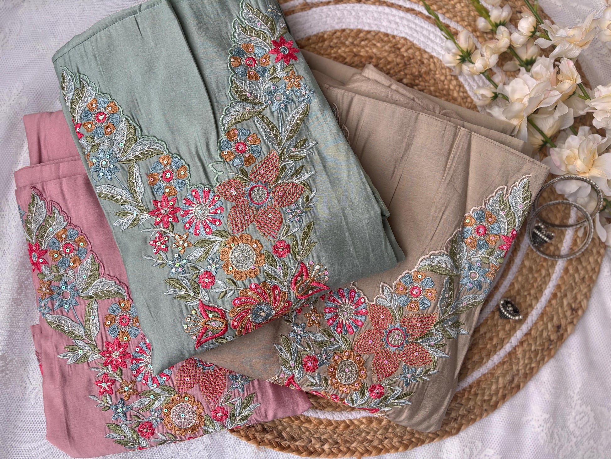 Unstitched Modal Floral Embroidery Suit