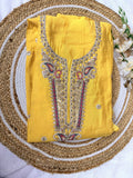 Unstitched Yellow Modal Suit With Maroon Dupatta
