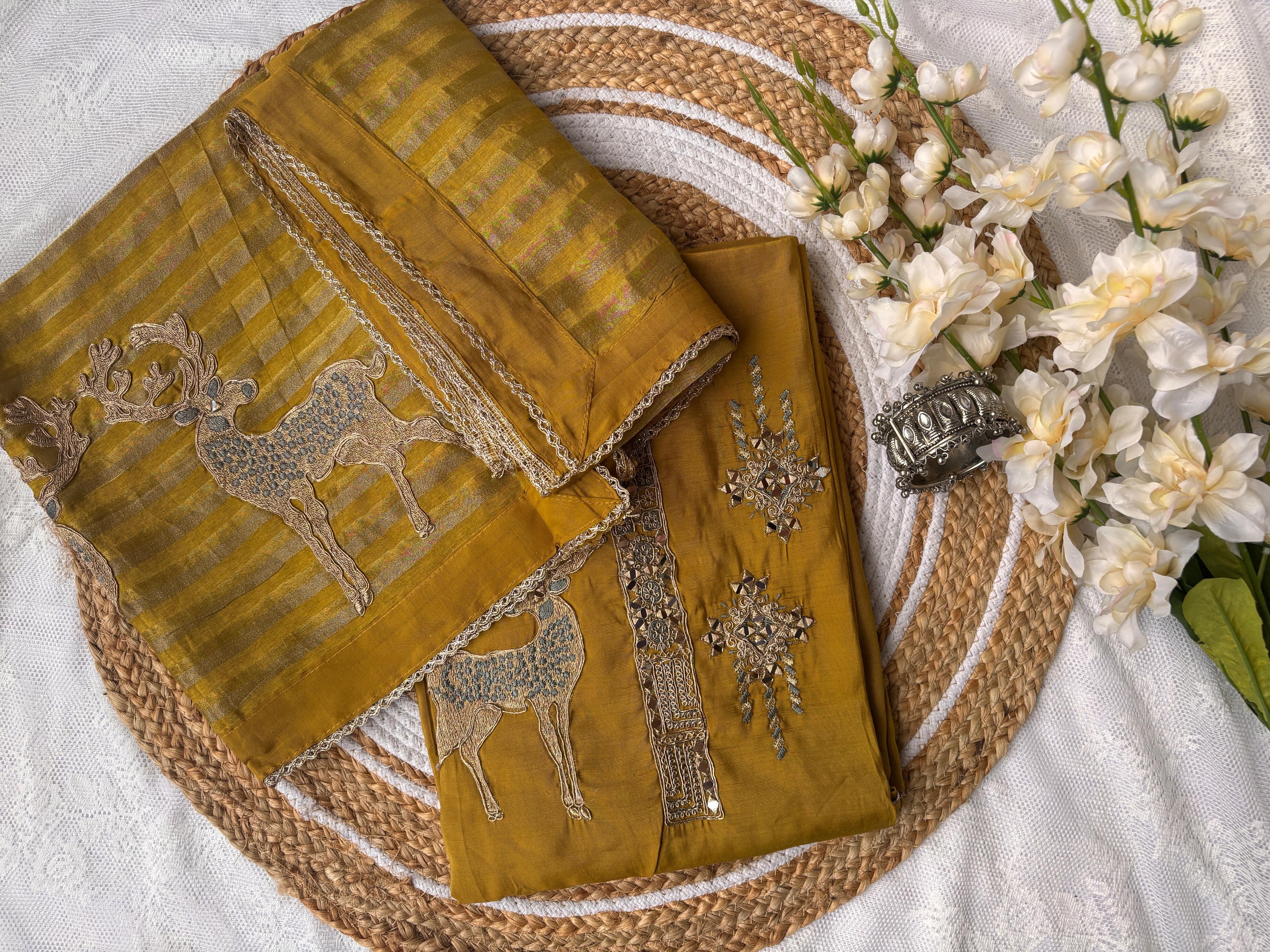 Unstitched Roman Silk Yellow Suit