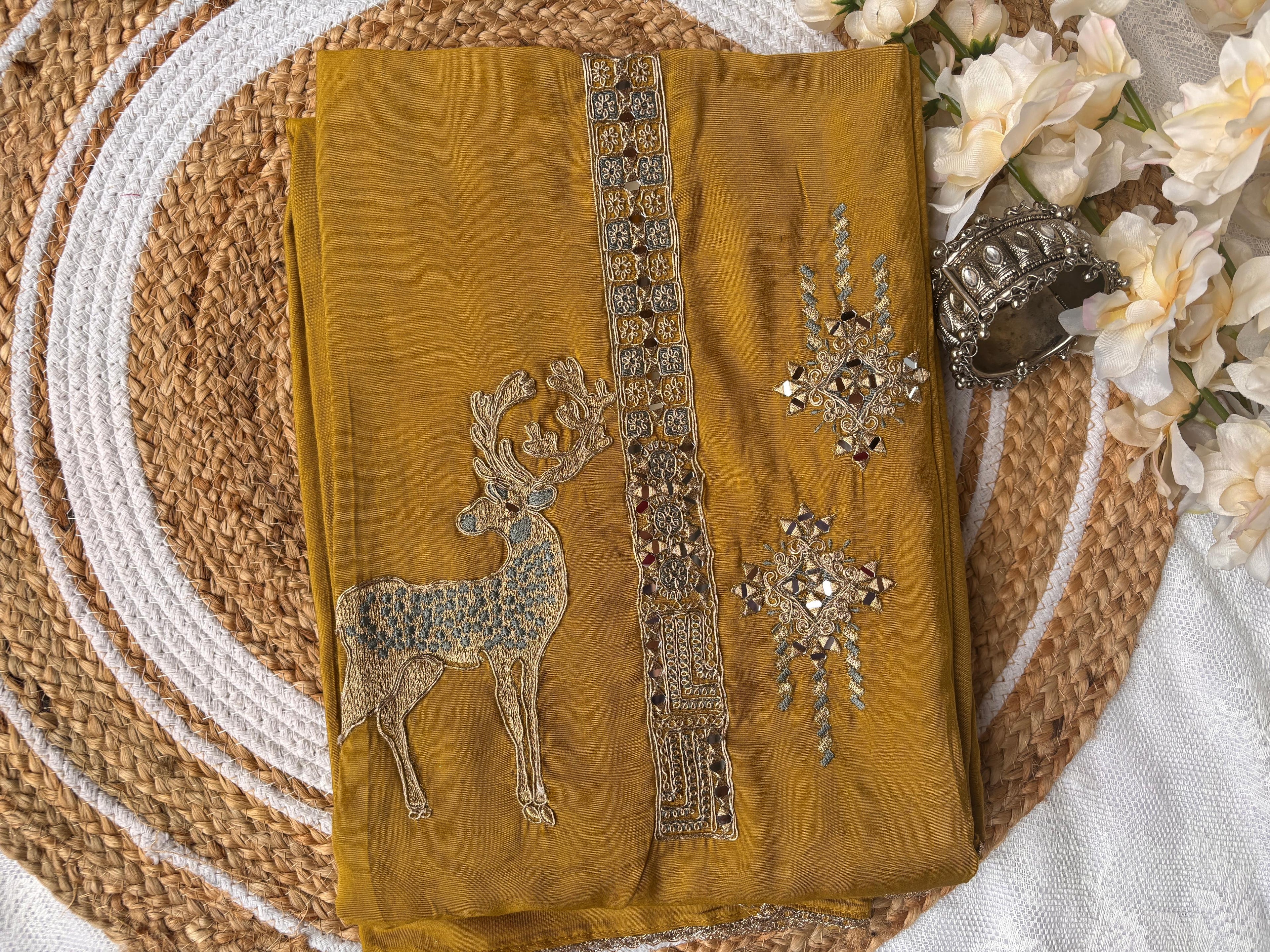 Unstitched Roman Silk Yellow Suit