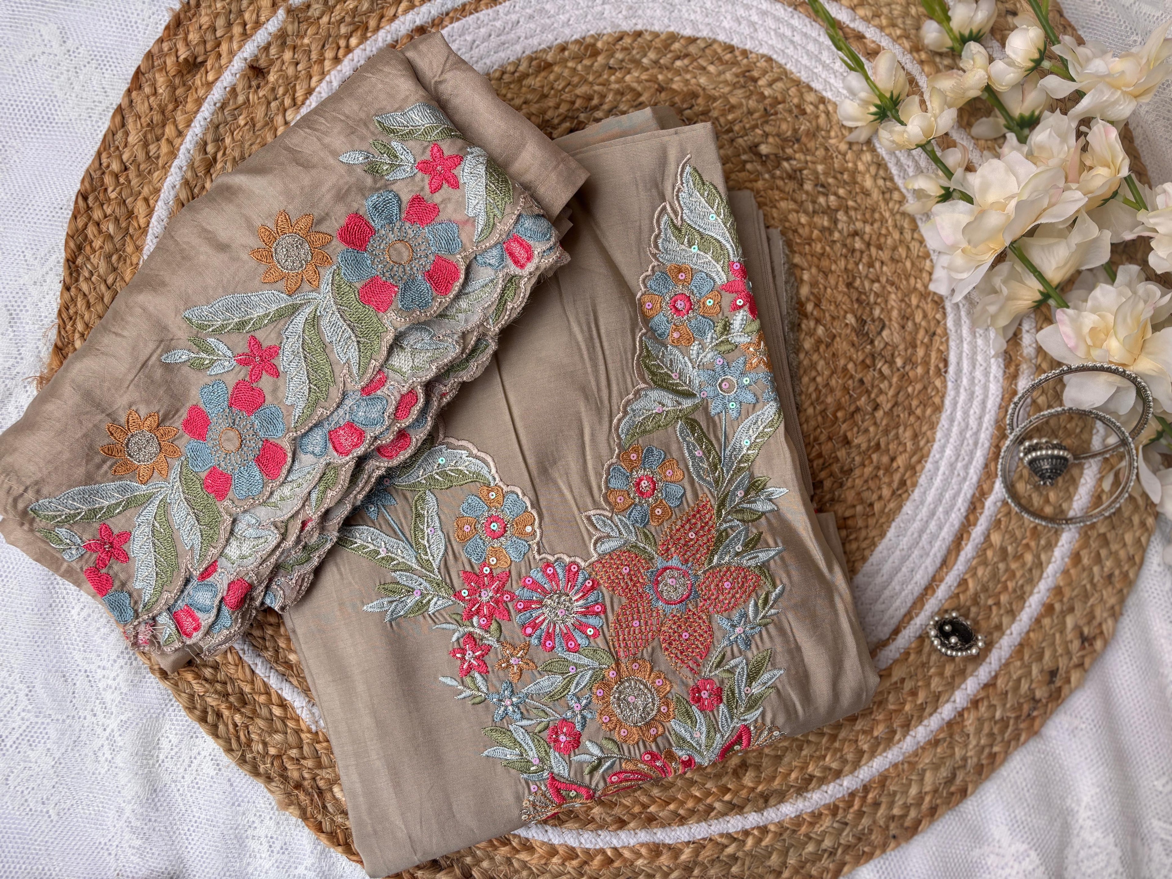 Unstitched Modal Floral Embroidery Suit