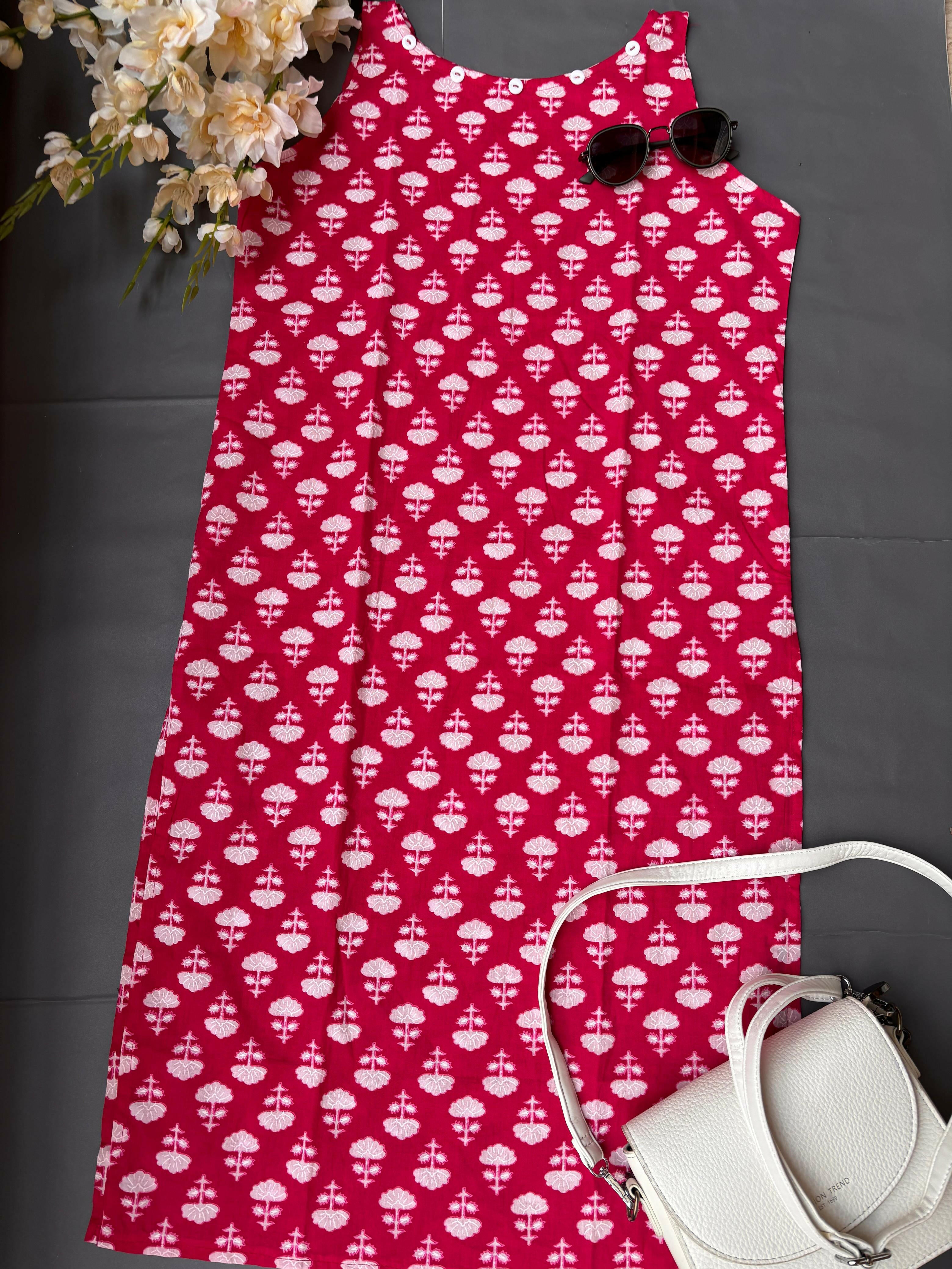 Cut Sleeves Casual Pink Kurta.