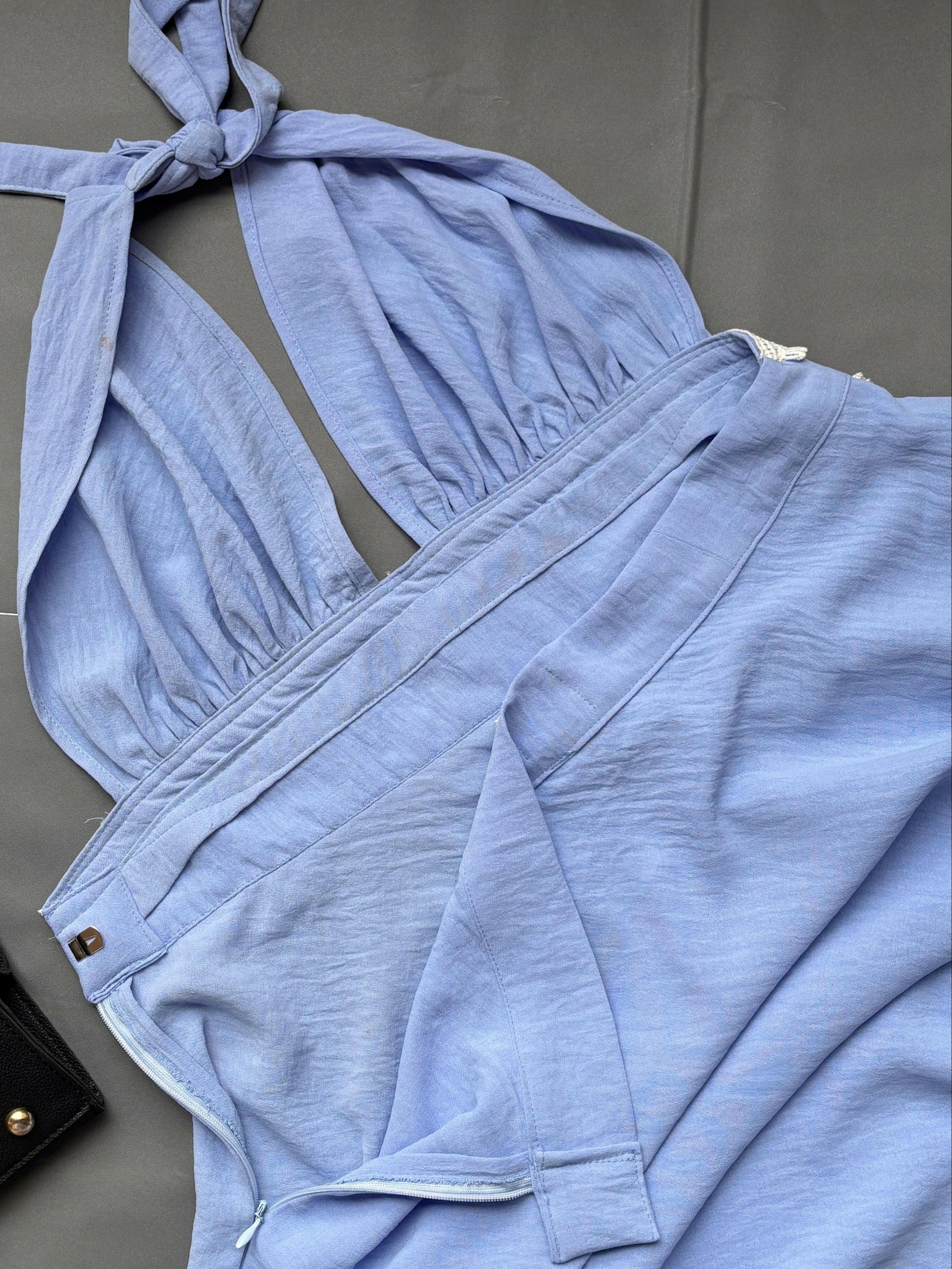 Pretty Blue Backless Dress.