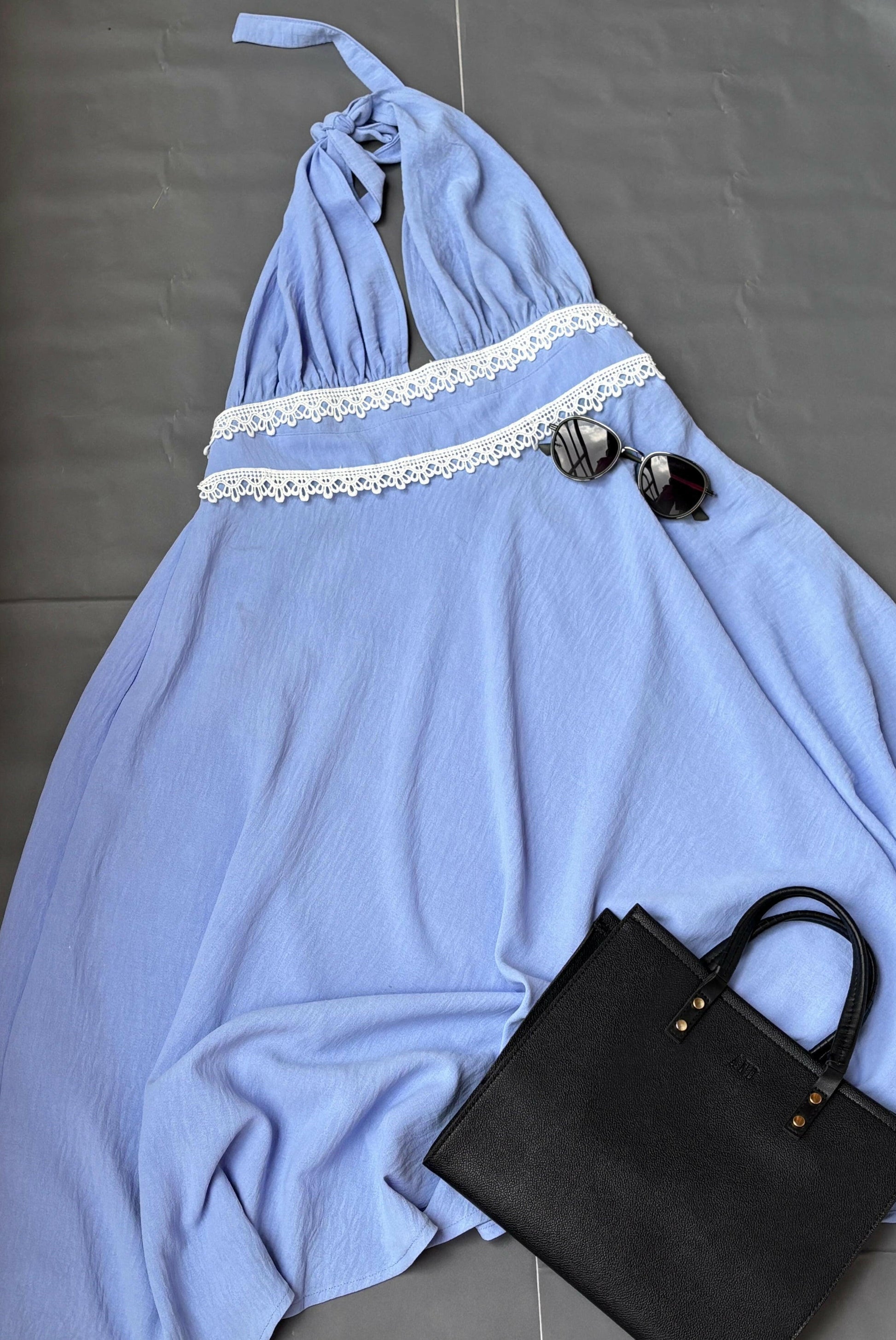 Pretty Blue Backless Dress.