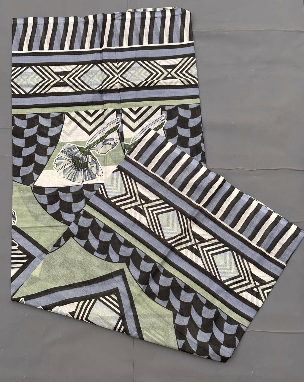 Unstitched Modern Print Green & Black Suit.