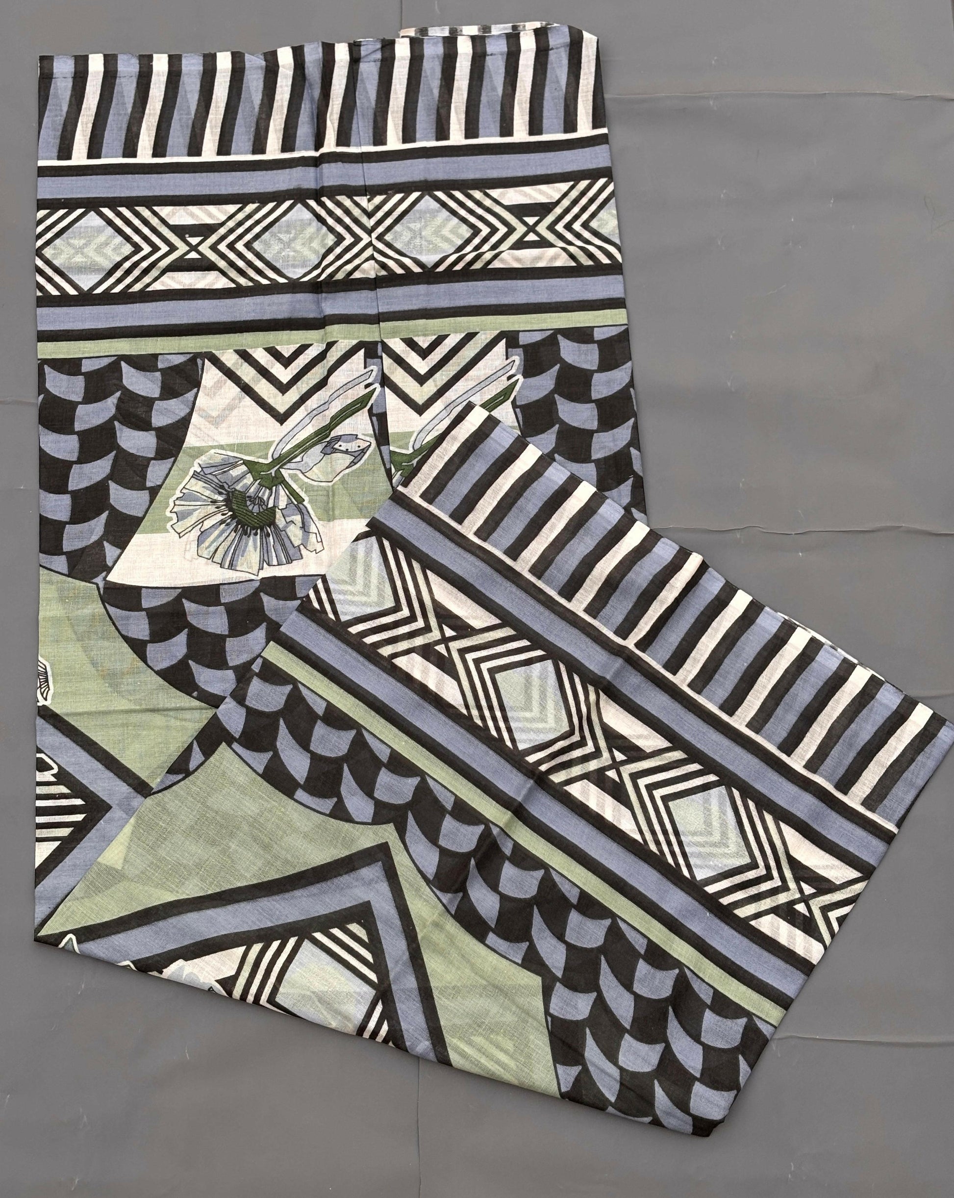 Unstitched Modern Print Green & Black Suit.