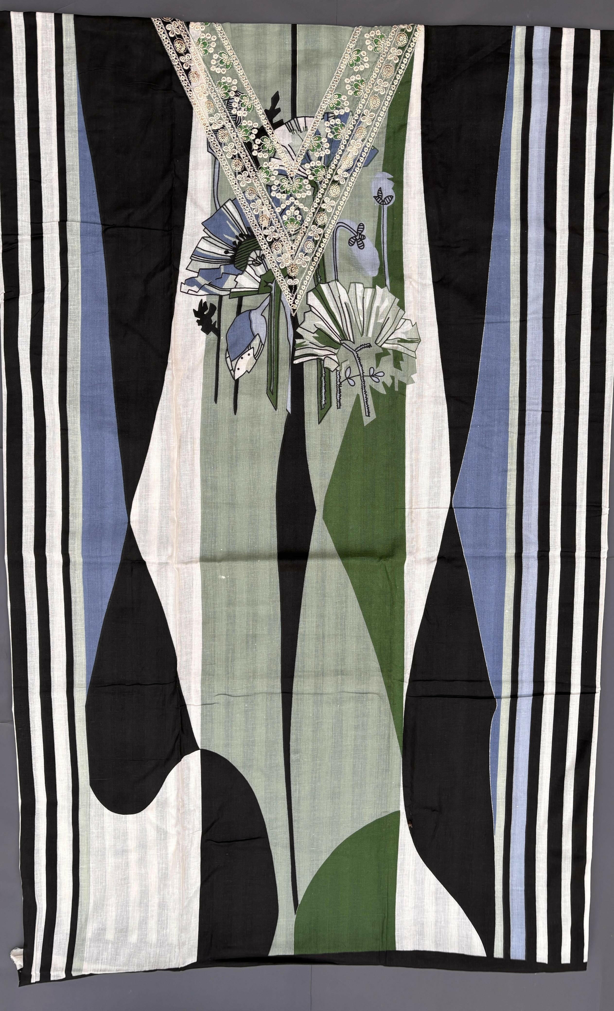 Unstitched Modern Print Green & Black Suit.