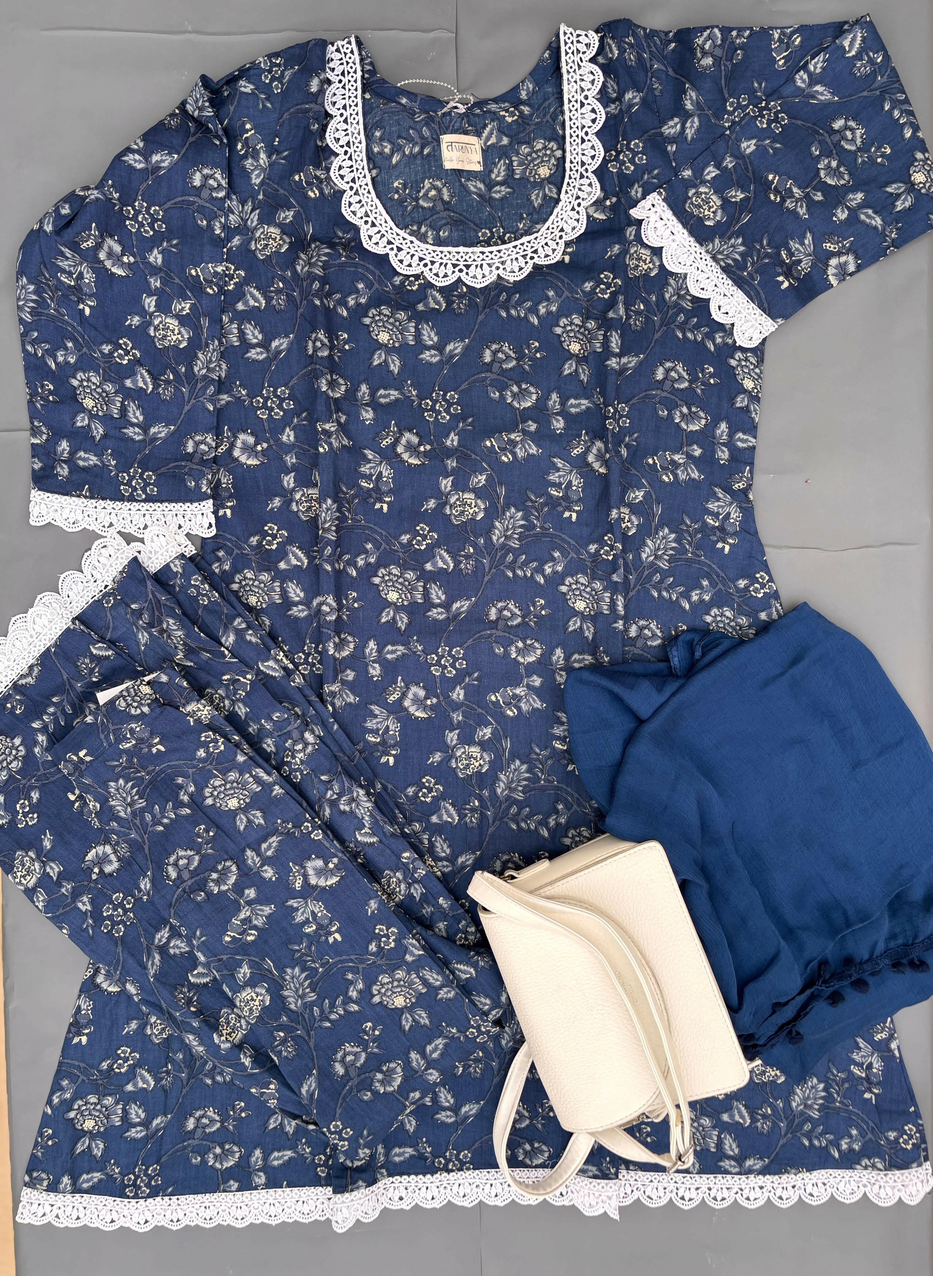 Blue Floral Kurta with Sharara Set.