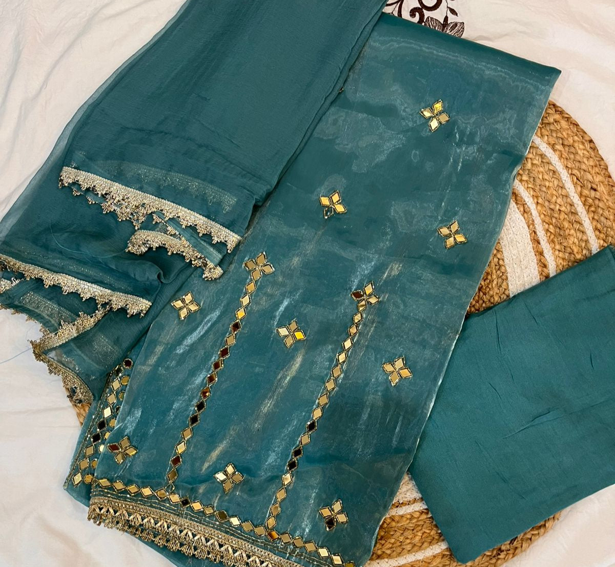 Unstitched Mirror Work JimmyChoo Fabric Suit.