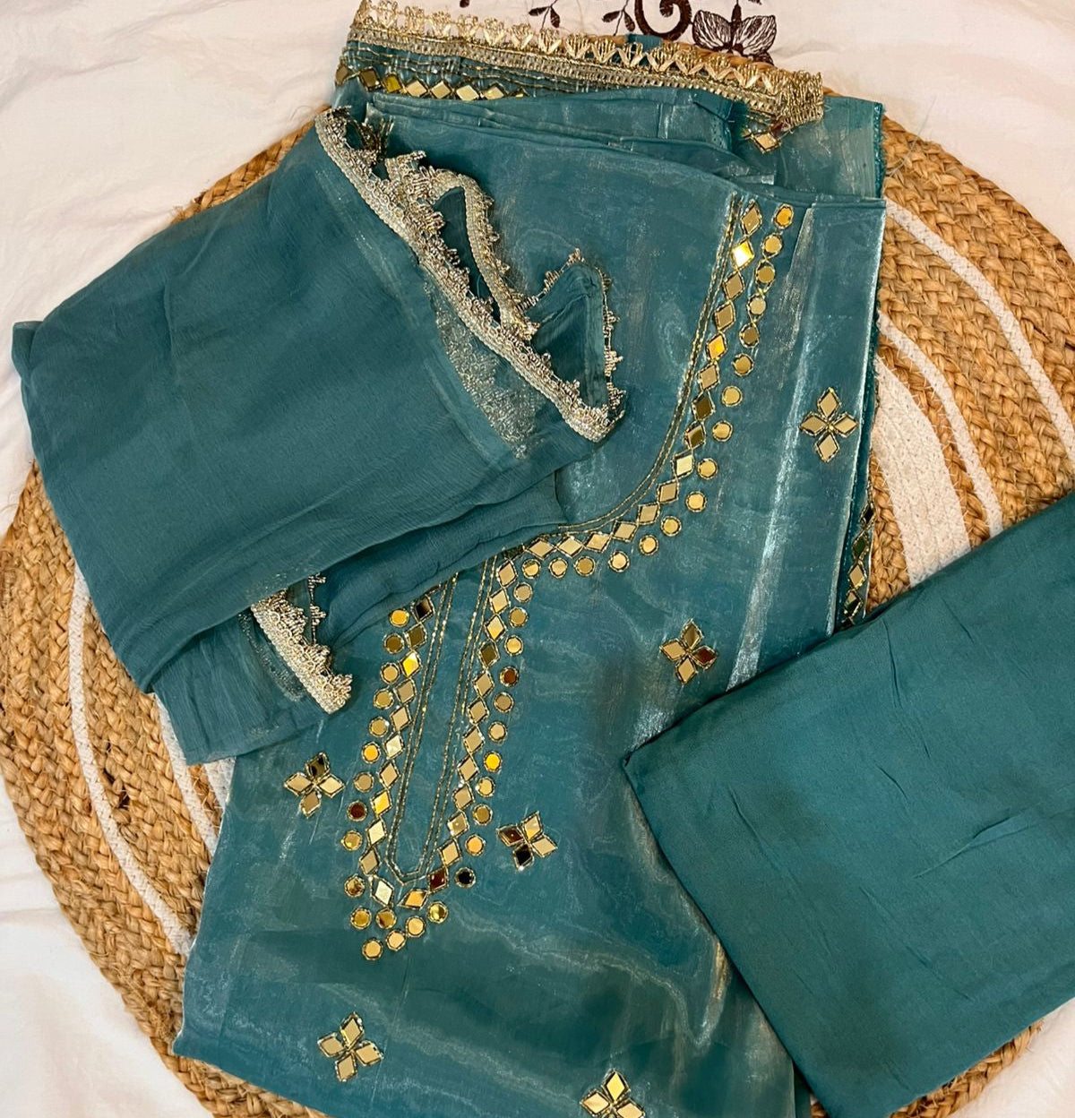 Unstitched Mirror Work JimmyChoo Fabric Suit.