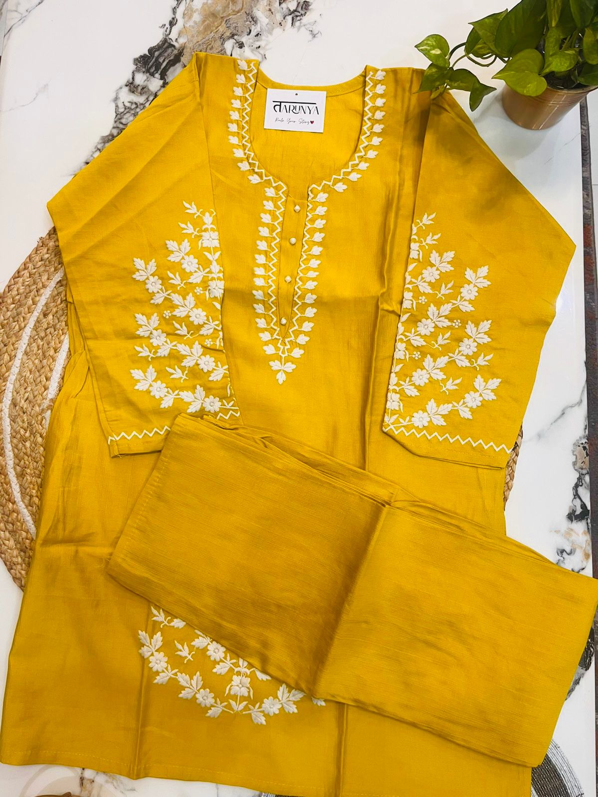 Embroidered Mustard Yellow Coord Set