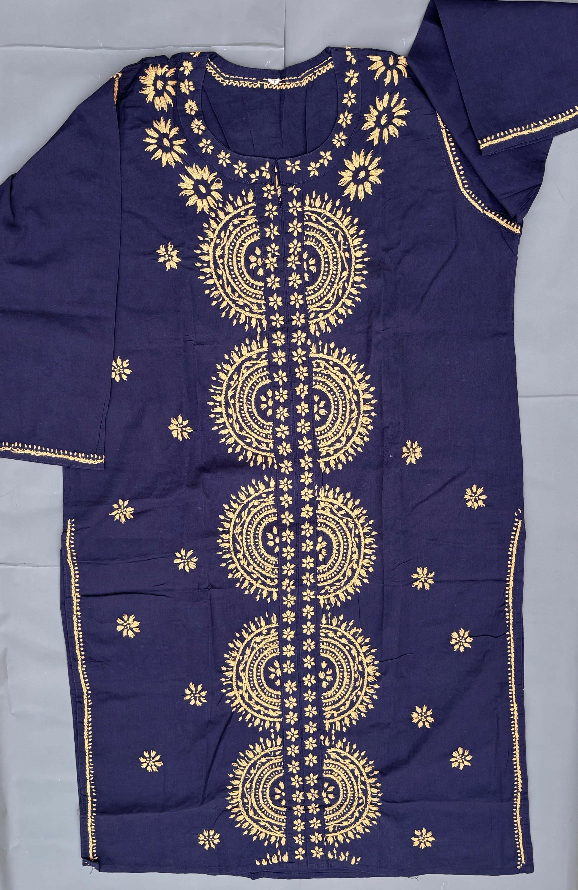 Navy Blue Lucknawi Embroidered Kurta.