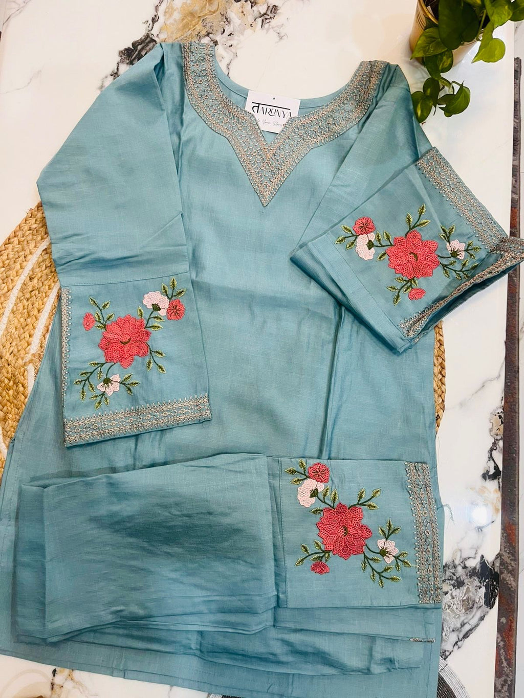 Floral Embroidered Pakistani Style Sleeves Coord Set