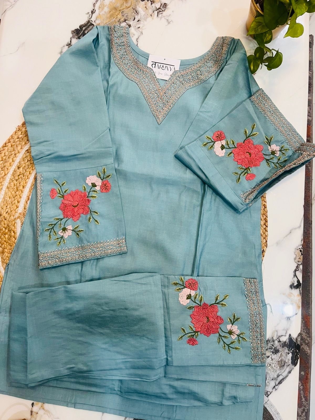Floral Embroidered Pakistani Style Sleeves Coord Set