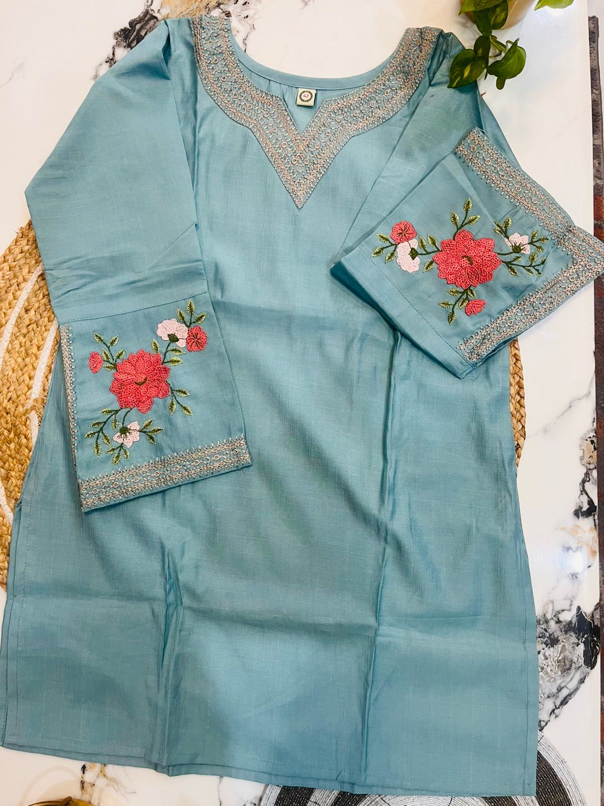 Floral Embroidered Pakistani Style Sleeves Coord Set