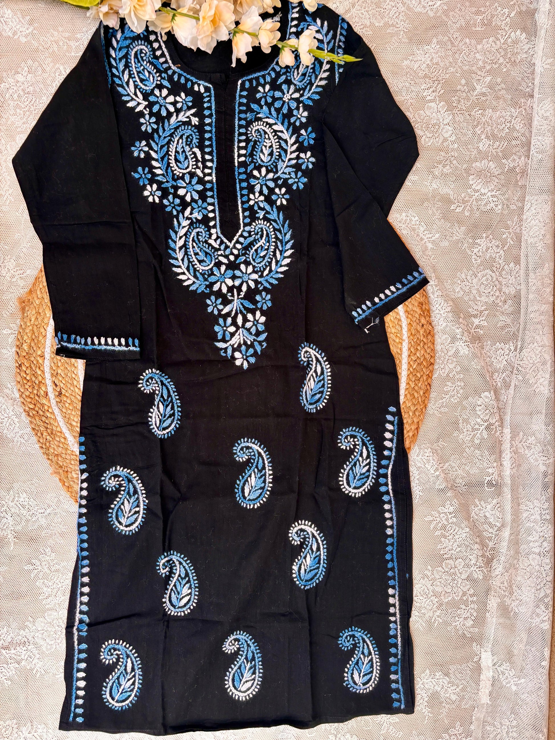 black bluel ucknowi kurta