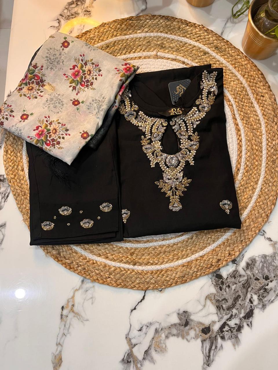 Embroidered Roman Silk Suit