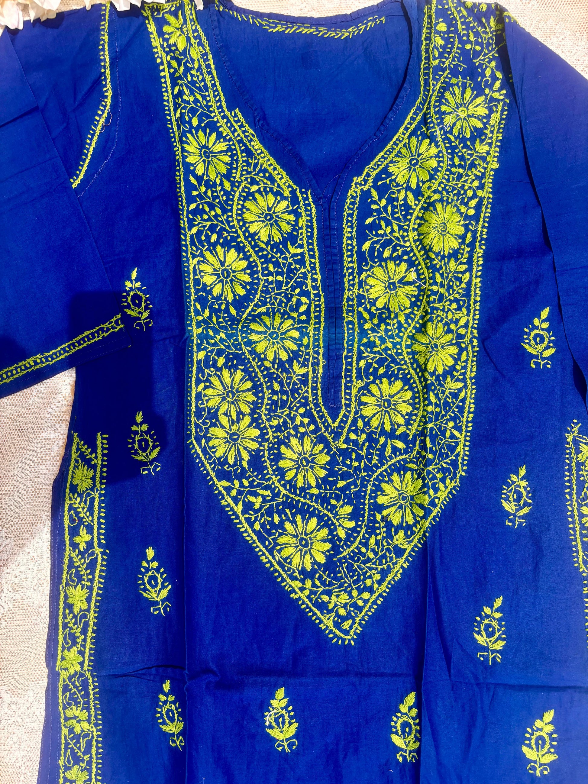Blue & Green Lucknowi Short Kurta