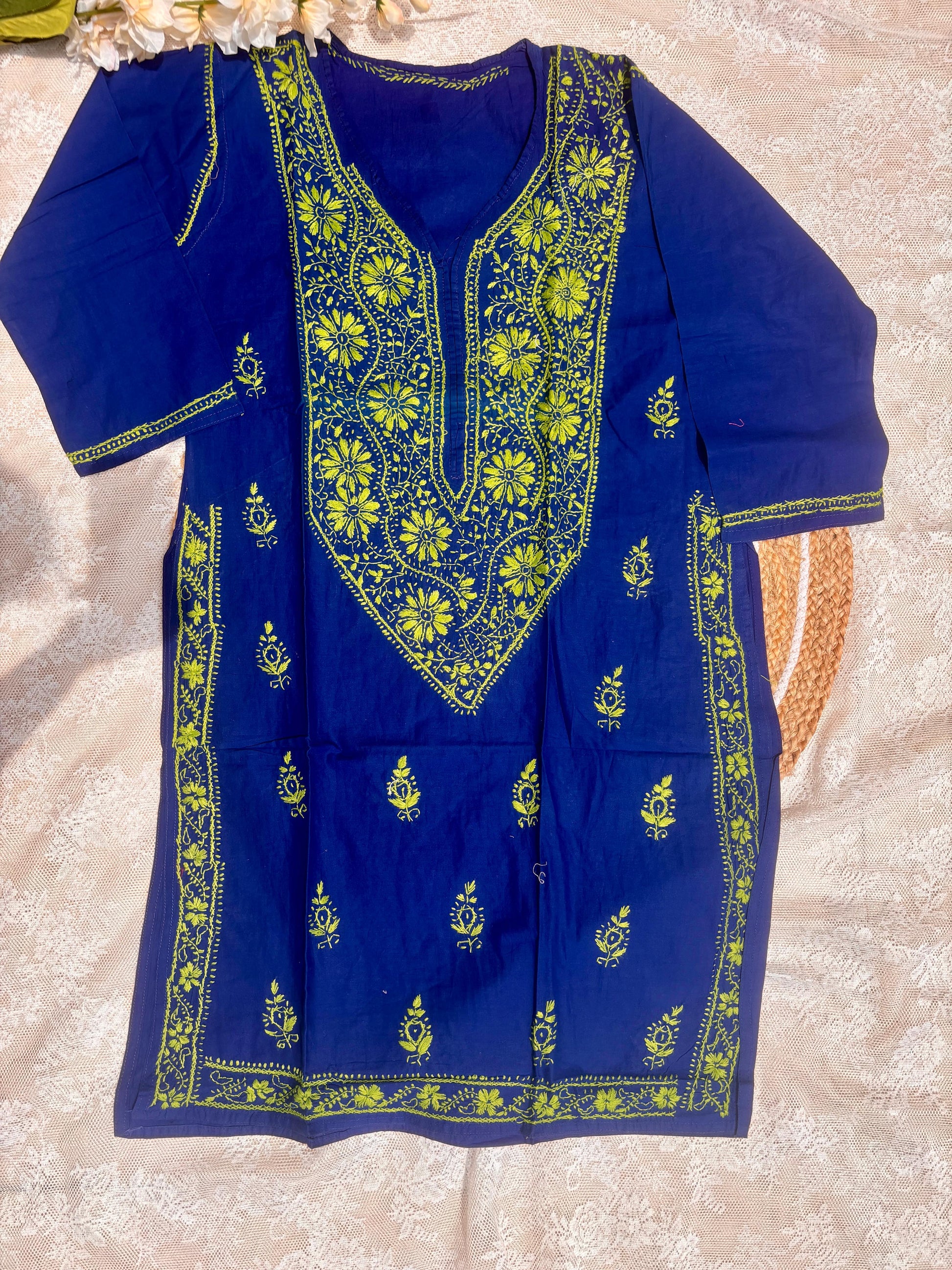 Blue & Green Lucknowi Short Kurta