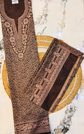 Unstitched Brown Woolen Suit with Intricate Prints