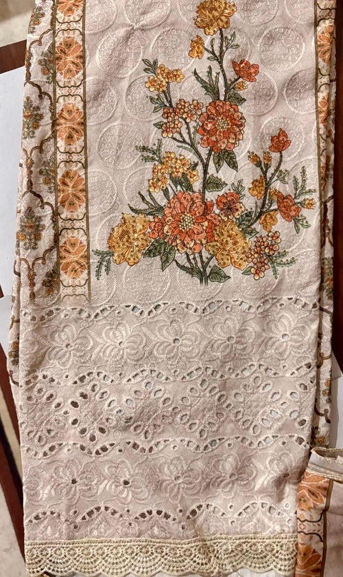 Pure Cotton Self Work Printed Suit